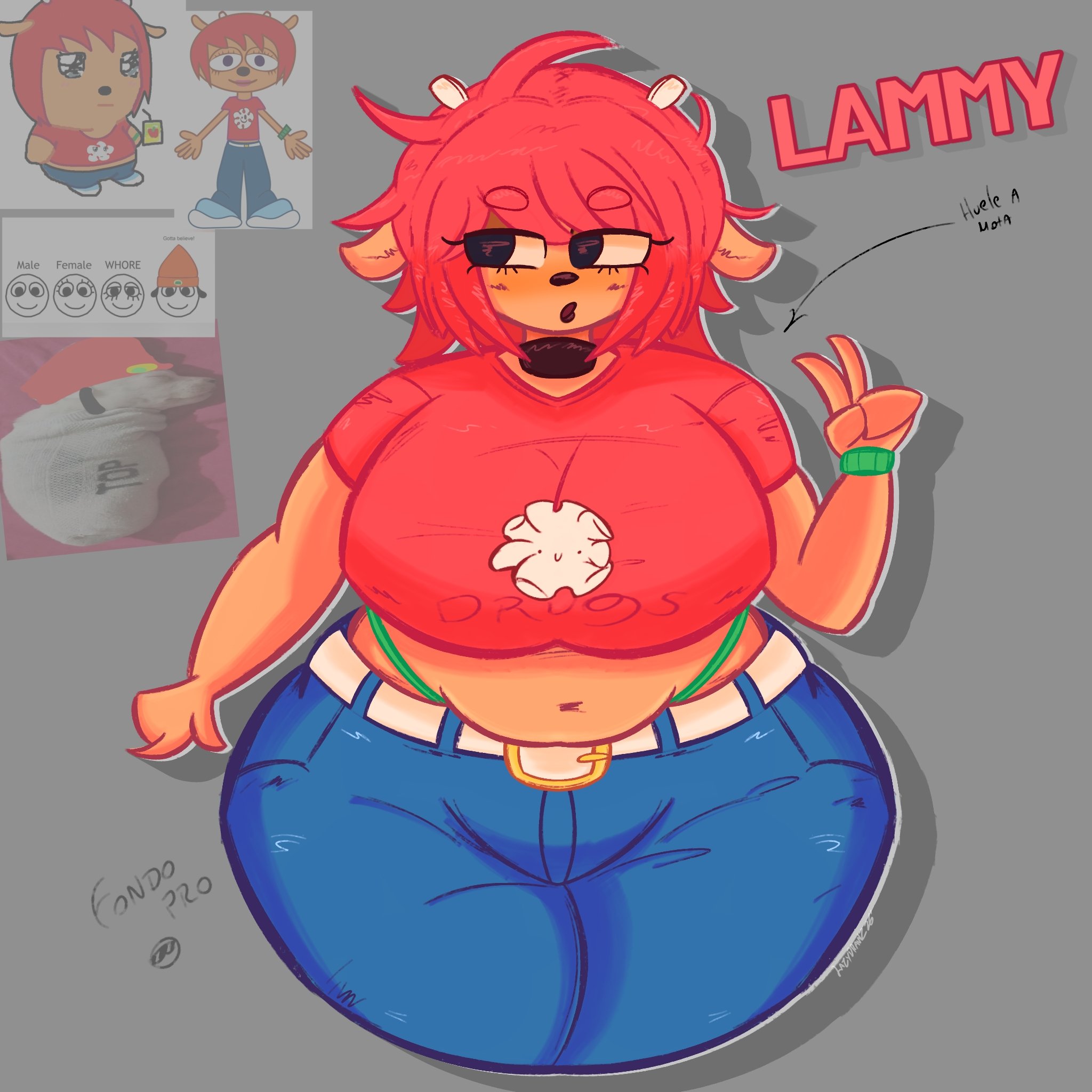 2020s, 2026, 2026s, belly pudge, big breasts, bracelet, child bearing hips, chubby, chubby anthro, chubby belly, chubby female, curvaceous, curvaceous female, curvaceous figure, curves, curvy, curvy body, curvy female, curvy figure, first porn of artist, funny background, gray background, green bracelet, green panties, grey background, hips wider than shoulders, huge breasts, inspired by, japan studio, jeans, jpg, lammy lamb, lazydrawzzz, orange body, orange skin, panties, parappa the rapper, protruding belly, red hair, round breasts, short hair, simple background, solo, solo female, solo focus, sony, sony corporation, sony interactive entertainment, text, thick thighs, thick thighs save lives, thunder thighs, thunderthighs, twitter link, um jammer lammy, v sign, venus body, video game character, video games, voluptuous, voluptuous body, voluptuous female, wide hips