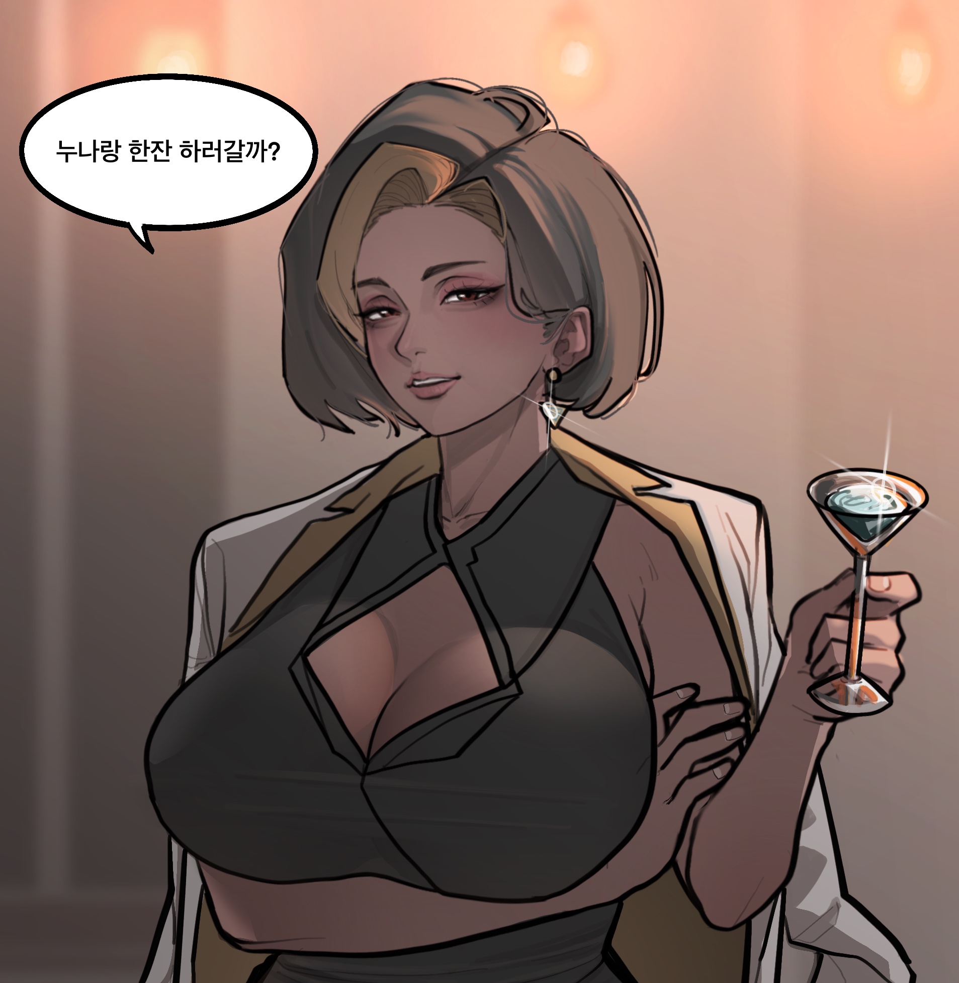 blonde streak, bobcut, dark-skinned female, dark-skinned male, dialogue, domina, dominant female, domination, gosegyun, indian, indian female, korean text, mature female, milf, multiple pages, overwatch, speech bubble, text, vaira singhania