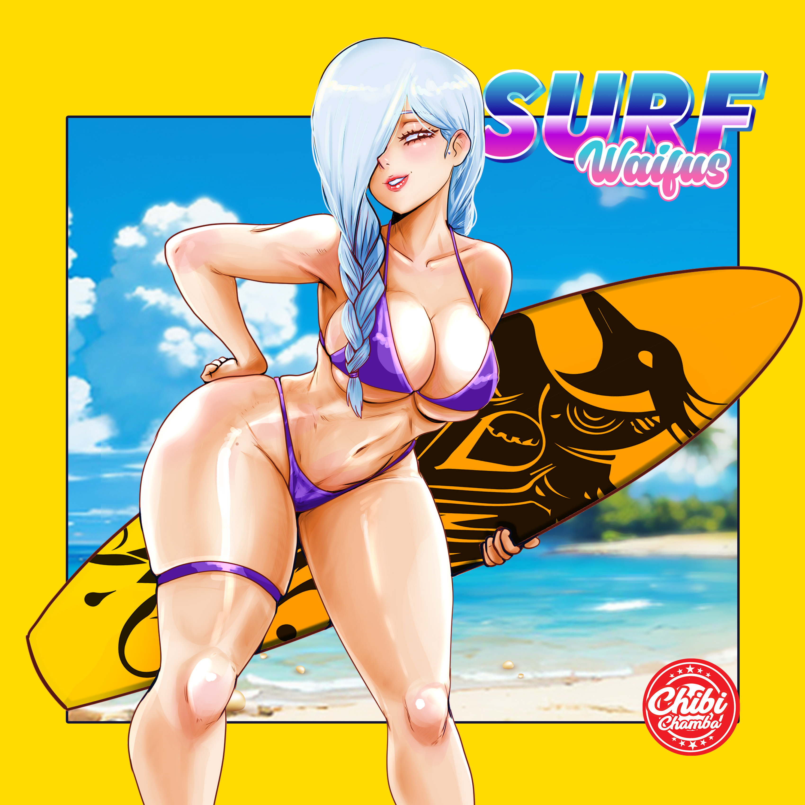 1girls, big breasts, bikini, breasts, chibichamba, cleavage, female, female only, female pred, jujutsu kaisen, mei mei (jujutsu kaisen), solo, white hair