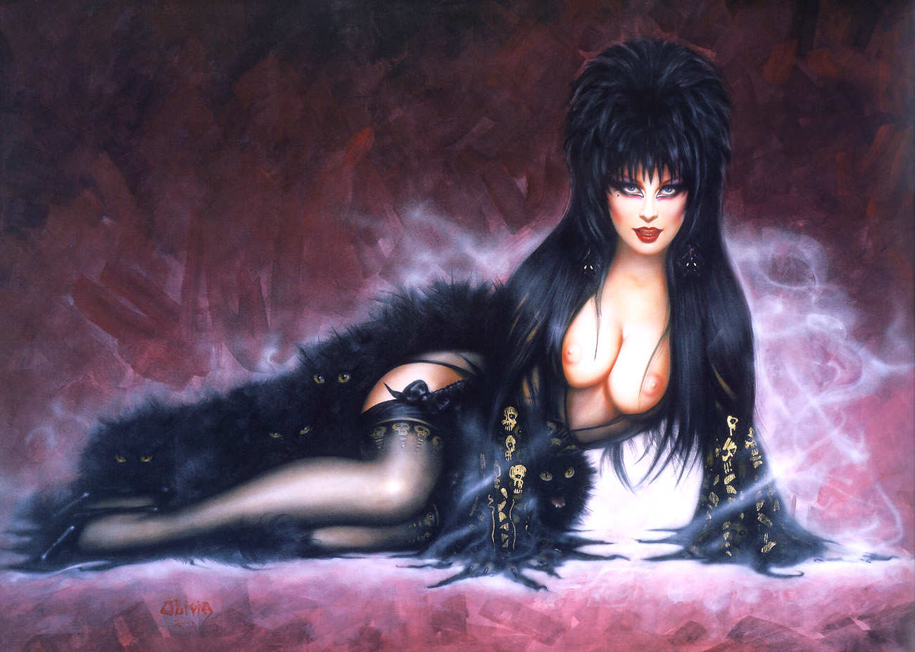 1girls artist_request breasts cassandra_peterson celebrity elvira elvira:_mistress_of_the_dark female female_only nipples olivia_de_berardinis solo tagme