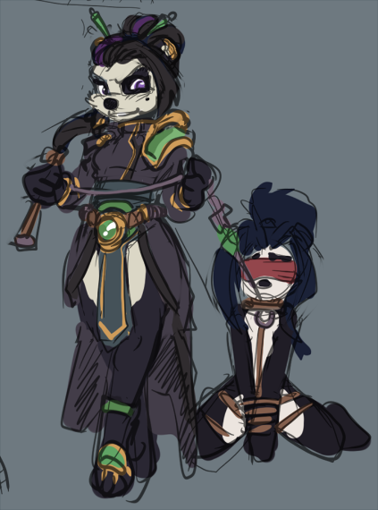 anthro aya_blackpaw bear blindfold blizzard_entertainment bound clothed clothing collar domovoi_lazaroth duo female hearthstone heroes_of_the_storm jade_lotus li_li_stormstout mammal mean_streets_of_gadgetzan panda pandaren pandaren_monk purple_eyes tagme unfinished video_games warcraft world_of_warcraft