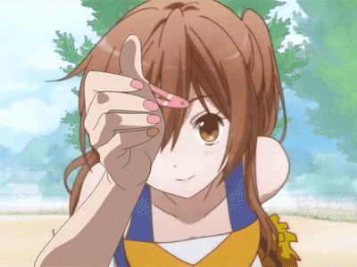 animated, brown eyes, brown hair, cheerleader, chuunibyou demo koi ga shitai!, female, hairclip, handjob, nail polish, nibutani shinka, pov, sexually suggestive, teasing