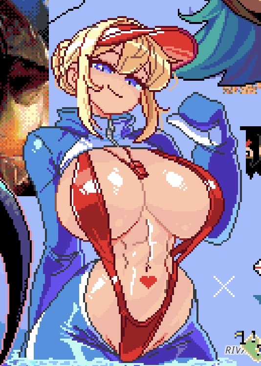 1girls, abs, bitmc , evelyn chevalier, female, huge breasts, human, pixel art, six pack, solo, swimsuit, swimwear, toned, toned abs, toned female, wplace, wplace (artwork), zenless zone zero