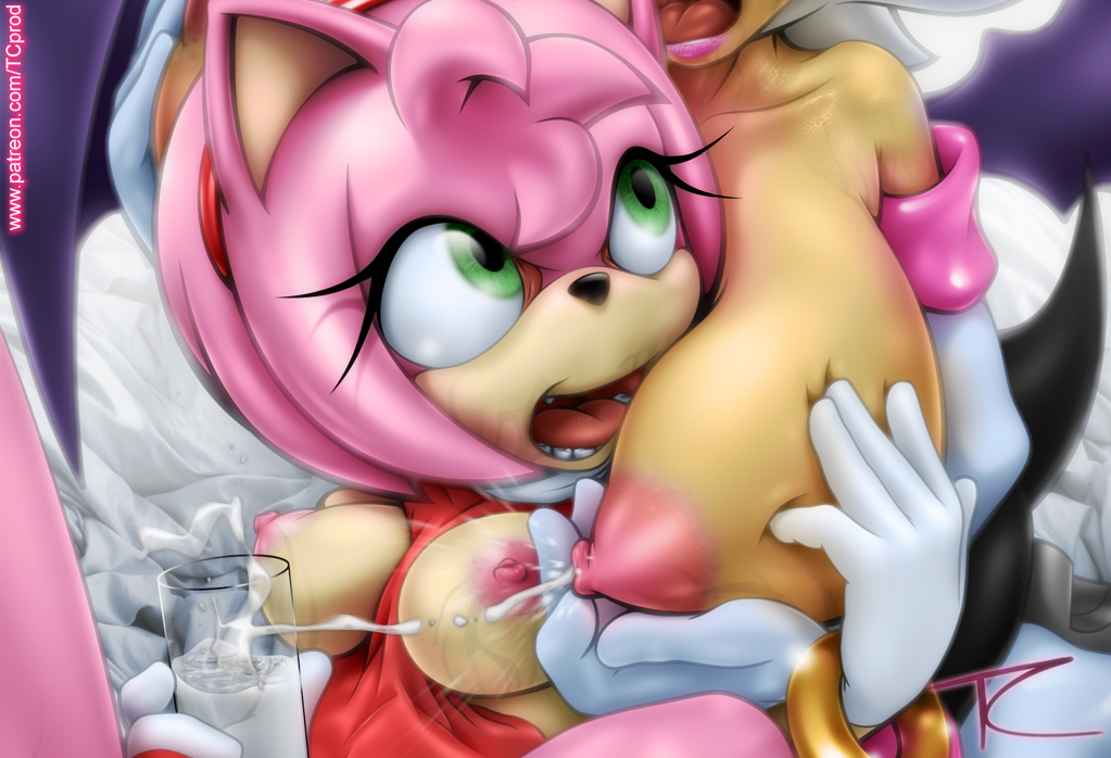 amy_rose bat breasts furry green_eyes hedgehog large_breasts milk rouge_the_bat sega smile sonic_(series) tcprod wing yuri