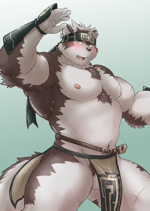 anthro balls canine clothing furry horkeukamui loincloth male male_only mammal manya muscular nipples pecs solo tokyo_afterschool_summoners wolf