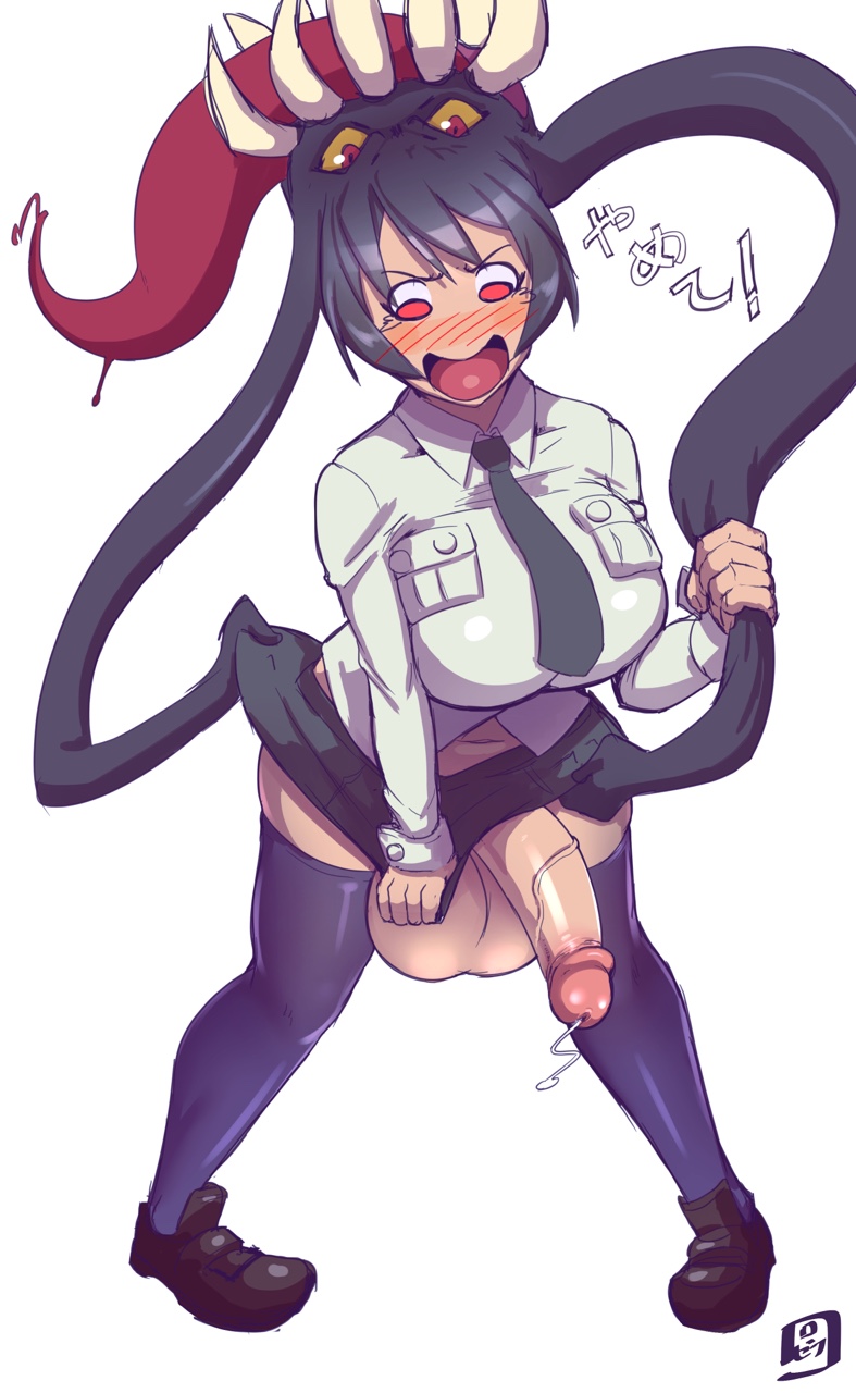 1futa, balls, big balls, big breasts, big penis, blush, breasts, cleavage, erection, filia (skullgirls), futa only, futanari, gaikiken, intersex, large breasts, long tongue, penis, precum, prehensile hair, samson (skullgirls), skullgirls, solo, solo futa, testicles