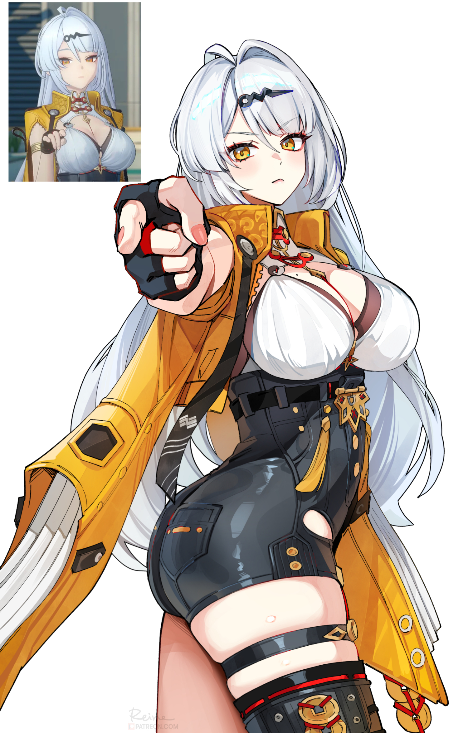 1girls, ass, breasts, clevage, female, foxyreine, jojo reference, pointing at viewer, pose, tagme, yixuan (zenless zone zero), yunkui summit, zenless zone zero
