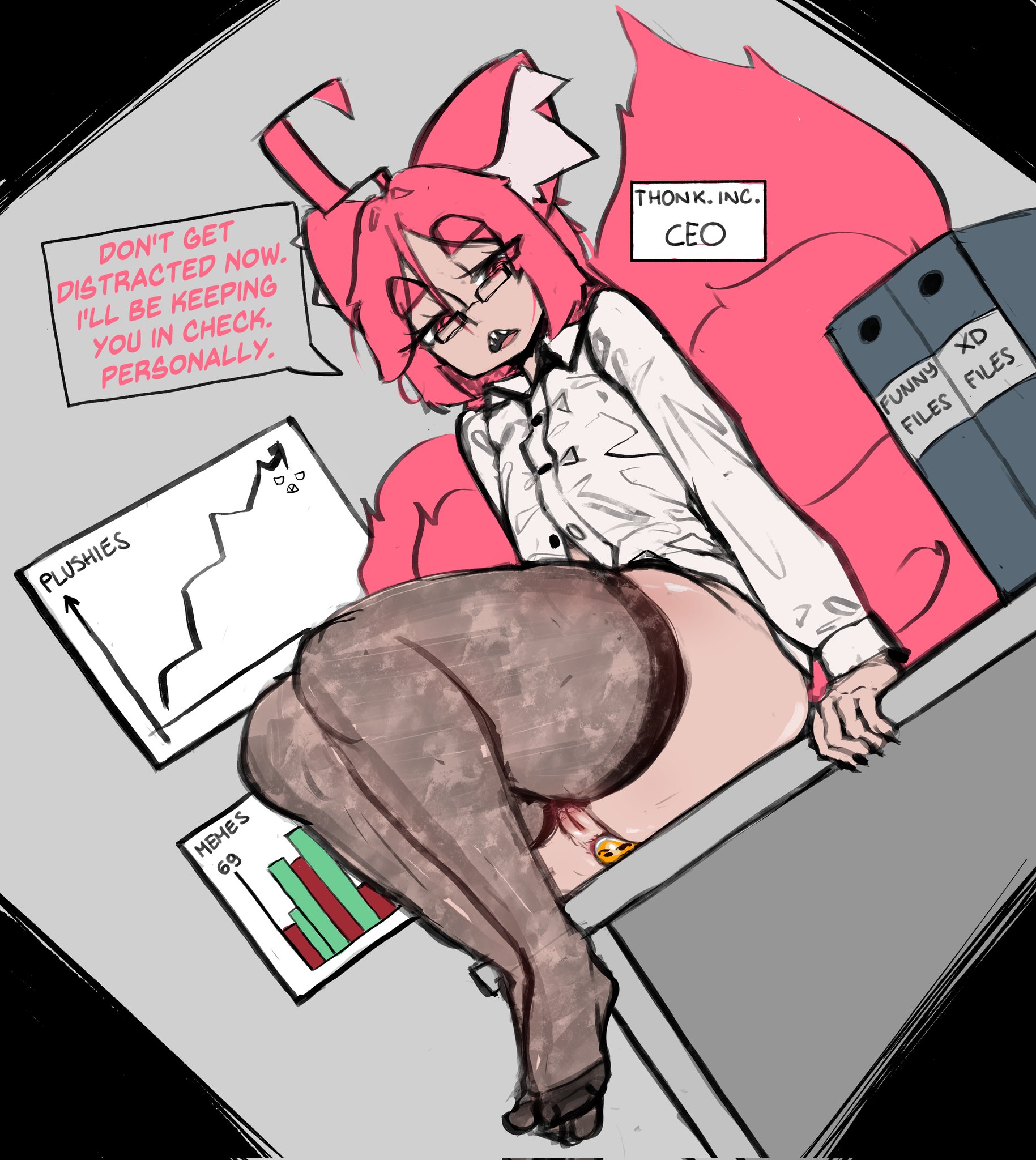 anal plug, bottomless, bottomless female, buttplug, cat ears, cat girl, cat tail, catgirl, female, fir3born, flat chest, flat chested, original, original character, pink hair, pussy, stockings, tagme, thonk (fir3born)
