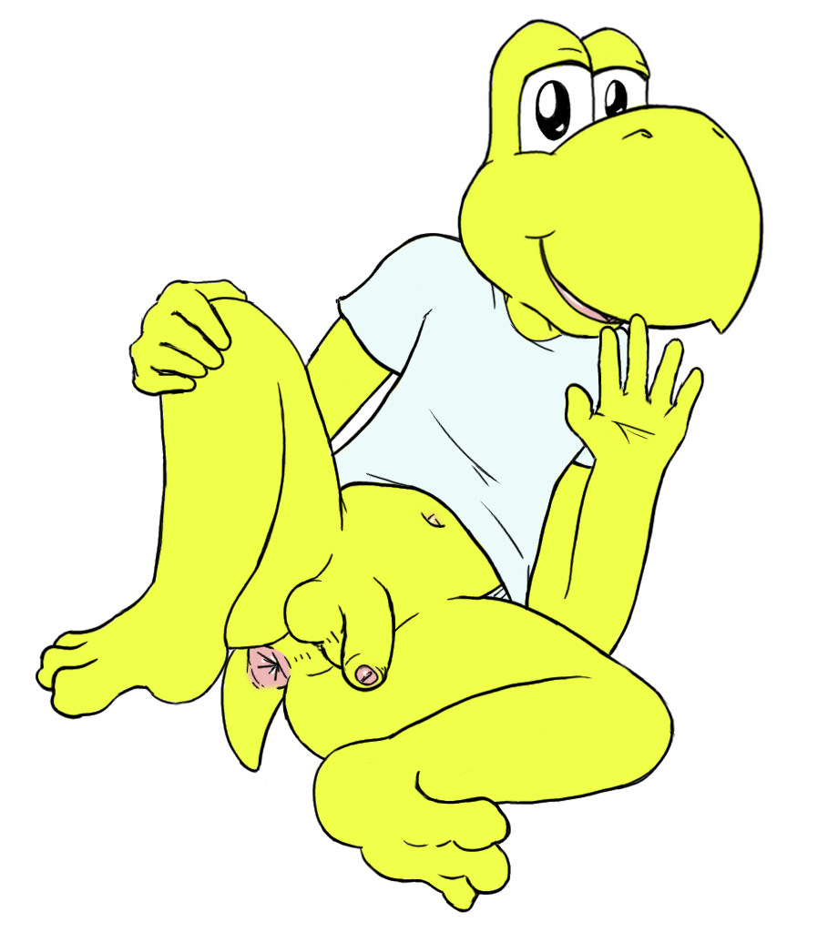 1boy anus ass balls bottomless flaccid koopa koopa_troopa male male_only mario_(series) nintendo nude penis presenting reptile rubisdrake scalie shirt simple_background solo tagme turtle uncut waving white_background