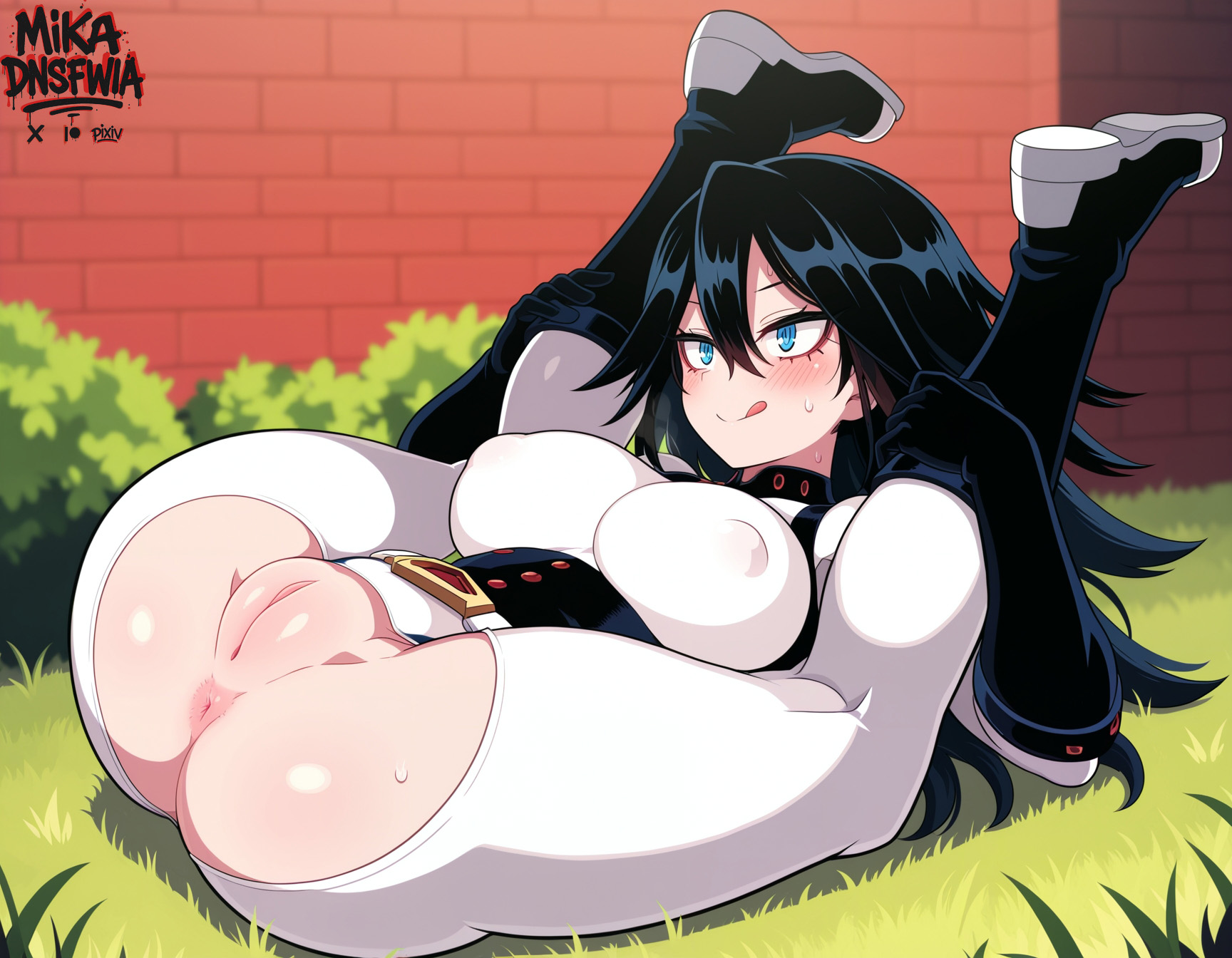 :q, 1girls, ai generated, anal, anal invitation, anal suggest, anus, ass, black corset, black hair, blue eyes, bodysuit, boku no hero academia, breasts, female, female only, flexible, from side, full body, large breasts, large hair, legs up, light skin, light-skinned female, midnight (boku no hero academia), midnight (my hero academia), mikadnsfwia, my hero academia, nemuri kayama, pussy, solo, spread legs, superhero costume, tongue, tongue out, white bodysuit