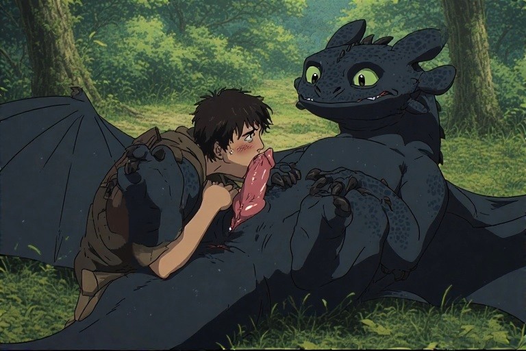 2boys ai_generated animal_genitalia anus dragon dreamworks fellatio feral gay how_to_train_your_dragon human interspecies knot licking male male/male mammal night_fury penile penis perchance_ai scalie sex size_difference toothless