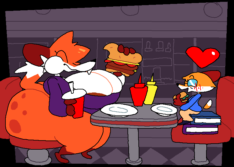 2024 anthro areola_slip ass_bigger_than_head big_ass breasts_bigger_than_head brew_dafox_(superiorfox) burger couple date dinner_date dumptruck_ass fur furry giant_ass giant_breasts glasses gravy_dafox_(superiorfox) huge_ass hyper_ass hyper_breasts milf mother_and_father no_incest restaurant size_difference smaller_male superiorfox tiny_male toony