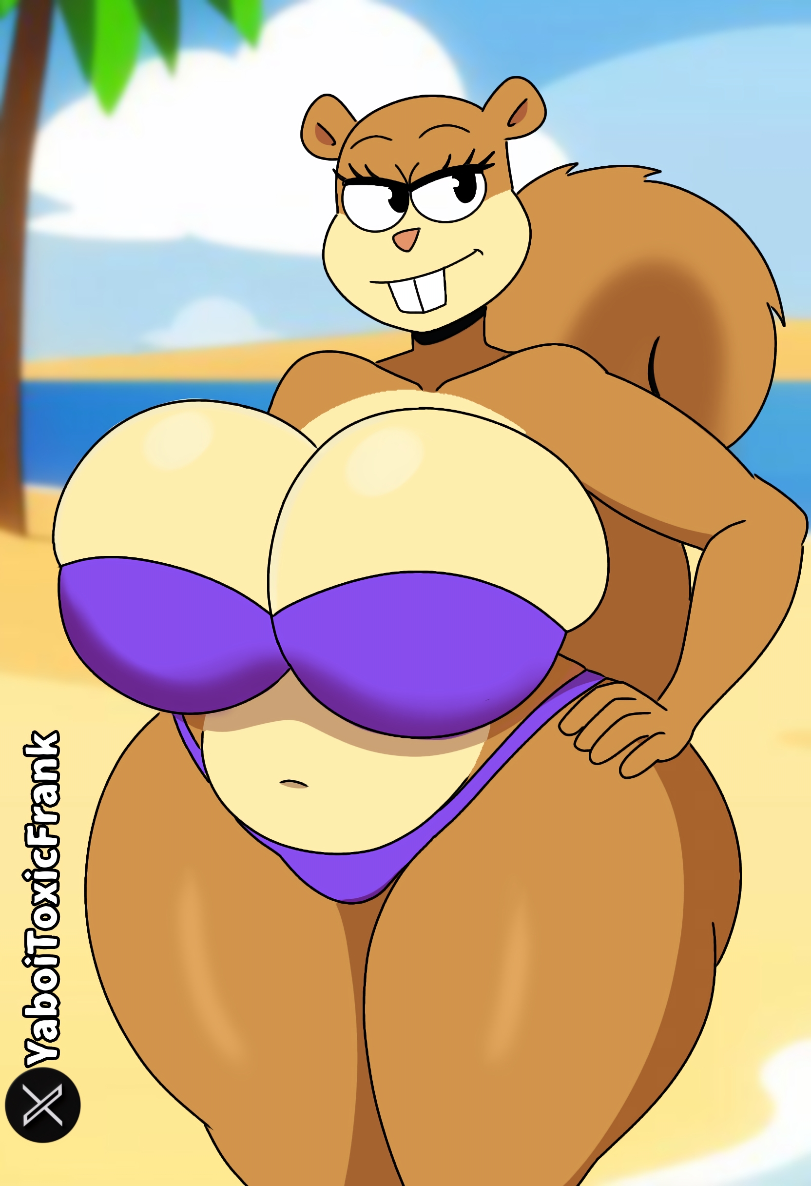 anthro, ass, breasts, chubby, chubby anthro, female, furry, huge ass, huge breasts, massive breasts, nickelodeon, purple clothing, sandy cheeks, self upload, smiling, spongebob squarepants, squirrel, thick legs, thick thighs, voluptuous, yaboitoxicfrank