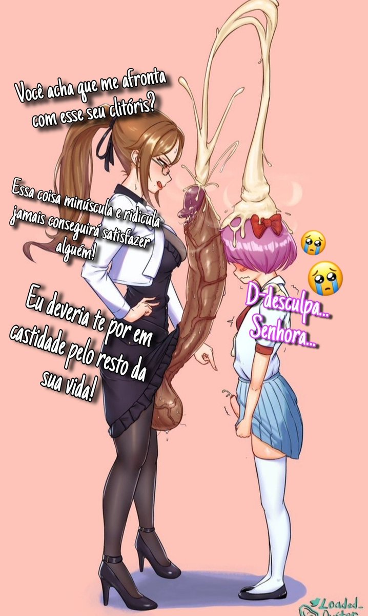 big penis, cum, futanari, humiliation, intersex, loaded oyster, penis, penis size difference, portuguese text, small penis humiliation, smegma, text, uncensored, virility difference