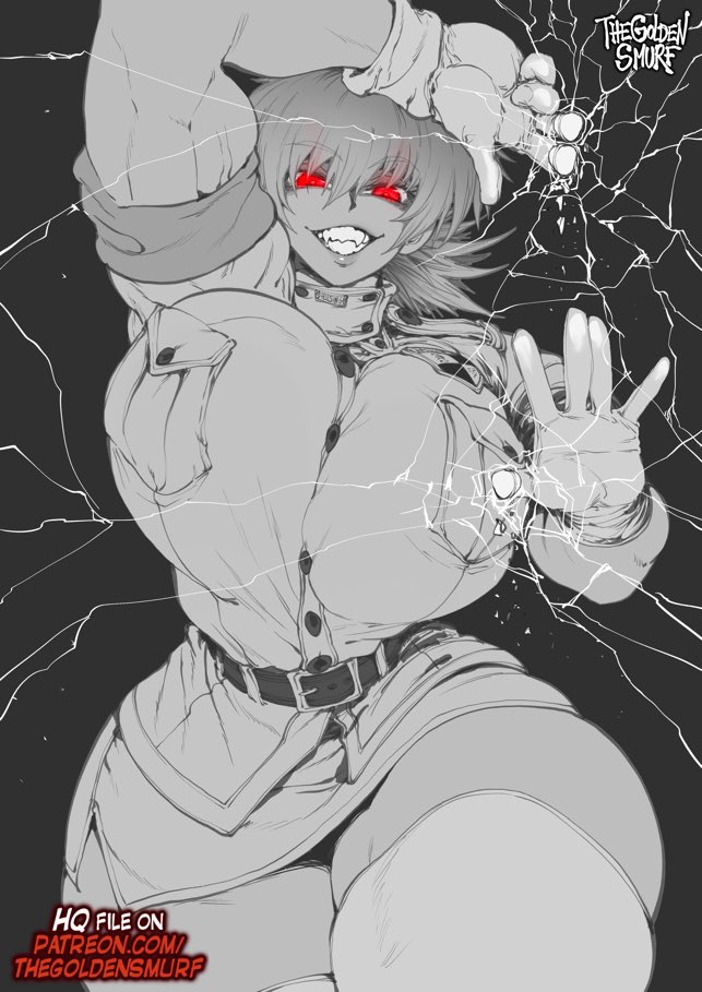 1girls, breasts, child bearing hips, clothed, clothed female, curvy female, female, female only, gloves, hellsing, massive breasts, muscular, muscular arms, muscular female, red eyes, screen break, seras victoria, thegoldensmurf, vampire girl, voluptuous female