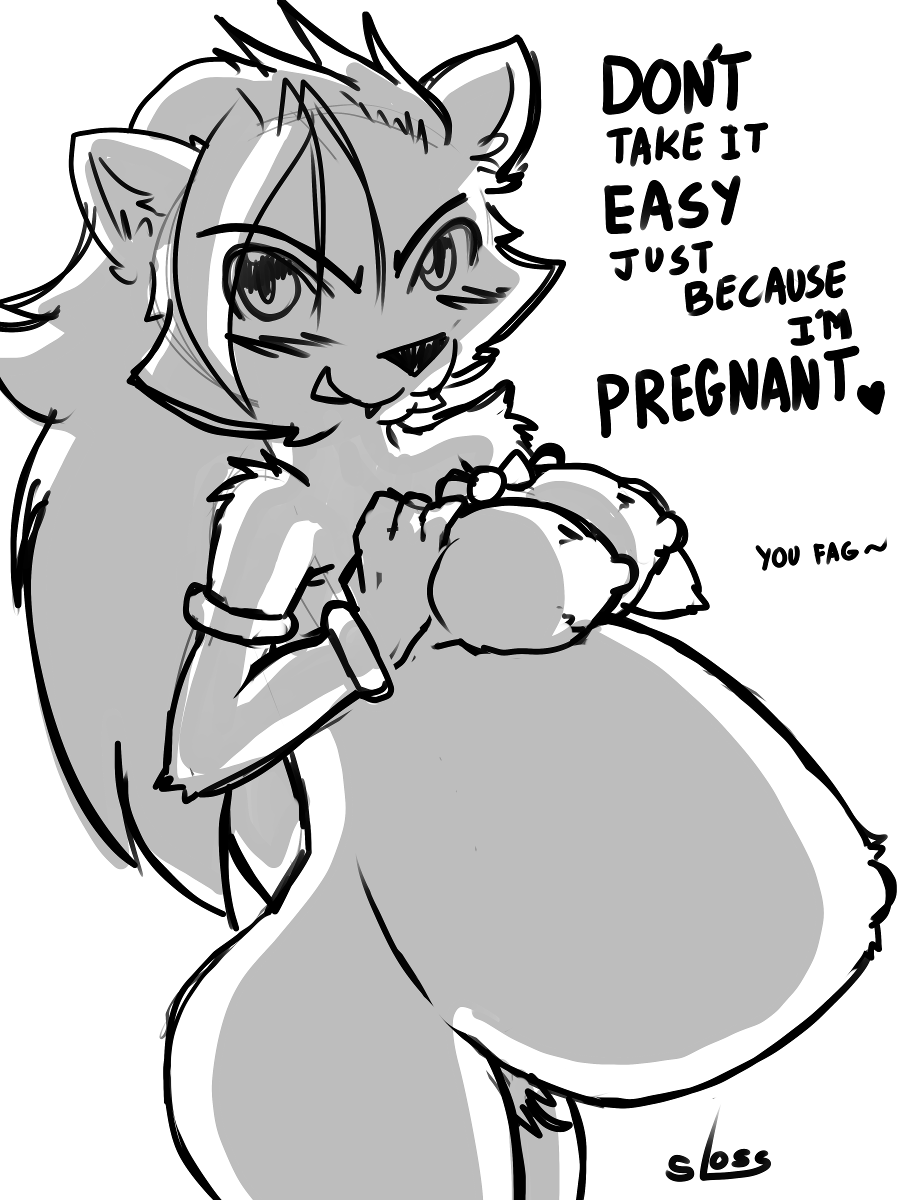 2017 anthro areola belly big_belly big_breasts black_and_white breasts canine female mammal monochrome nude pose pregnant sloss solo wolf