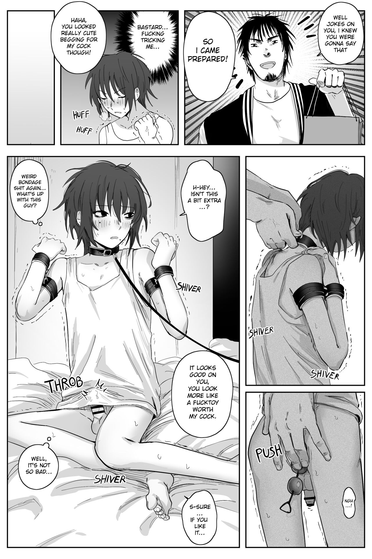 2boys, anal beads, bondage, choke hold, choking, english, english text, gay, gay domination, gay sex, handcuffs, inviting to sex, male, male only, male/male, oc, original, original character, plot, schweinchen31, sex, sex toy, text, text bubble, tied hands, tied up, yaoi