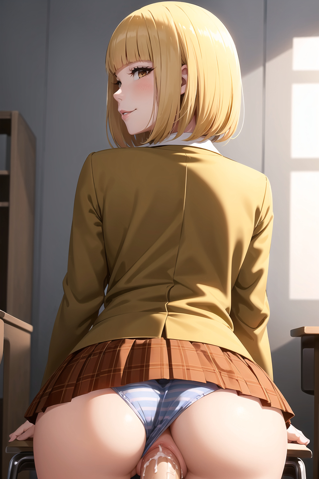 1girls ai_generated ass_focus blonde_hair cum cum_in_pussy curvy_body curvy_female curvy_figure faceless_male female_focus hi_res hips medium_hair midorikawa_hana panties panties_aside penetration penis_in_pussy prison_school school_uniform schoolgirl seductive_eyes short_hair skirt stable_diffusion underwear vaginal_penetration voluptuous voluptuous_female yellow_hair