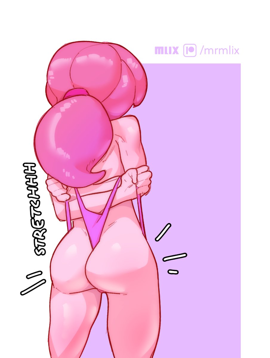 adventure_time ass ass_focus back back_view dat_ass female female_only mrmlix panties pink_body pink_hair pink_panties pink_skin princess_bubblegum thong viewed_from_behind wedgie