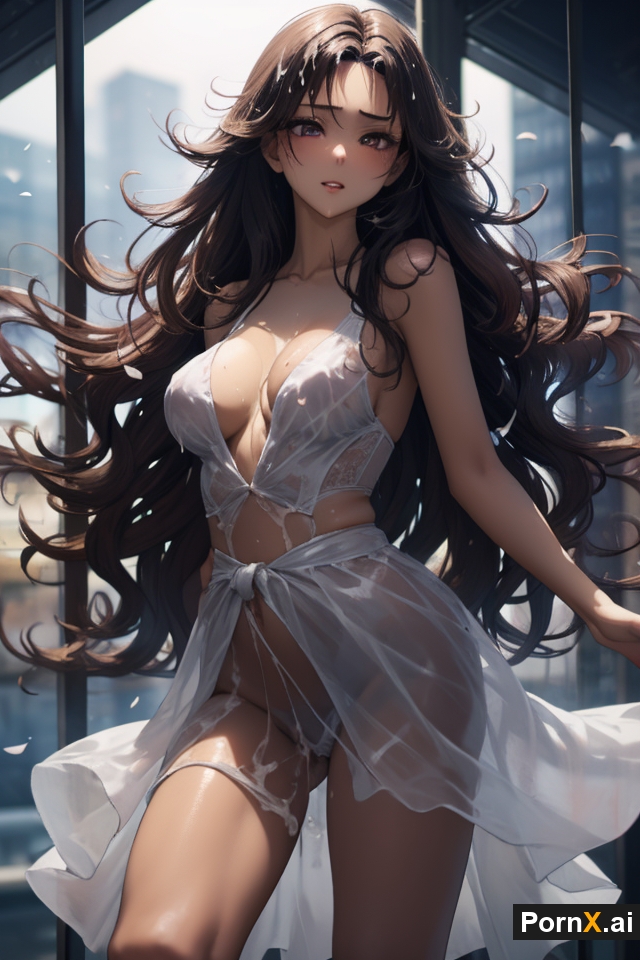 ai_generated bare_arms bare_legs bare_shoulders bare_thighs blush breasts brown_hair cum cum_on_body cum_on_breasts cum_on_hair cum_on_lower_body cum_on_navel light-skinned_female light_skin long_hair looking_at_viewer medium_breasts navel no_bra no_panties pornx.ai transparent_clothing