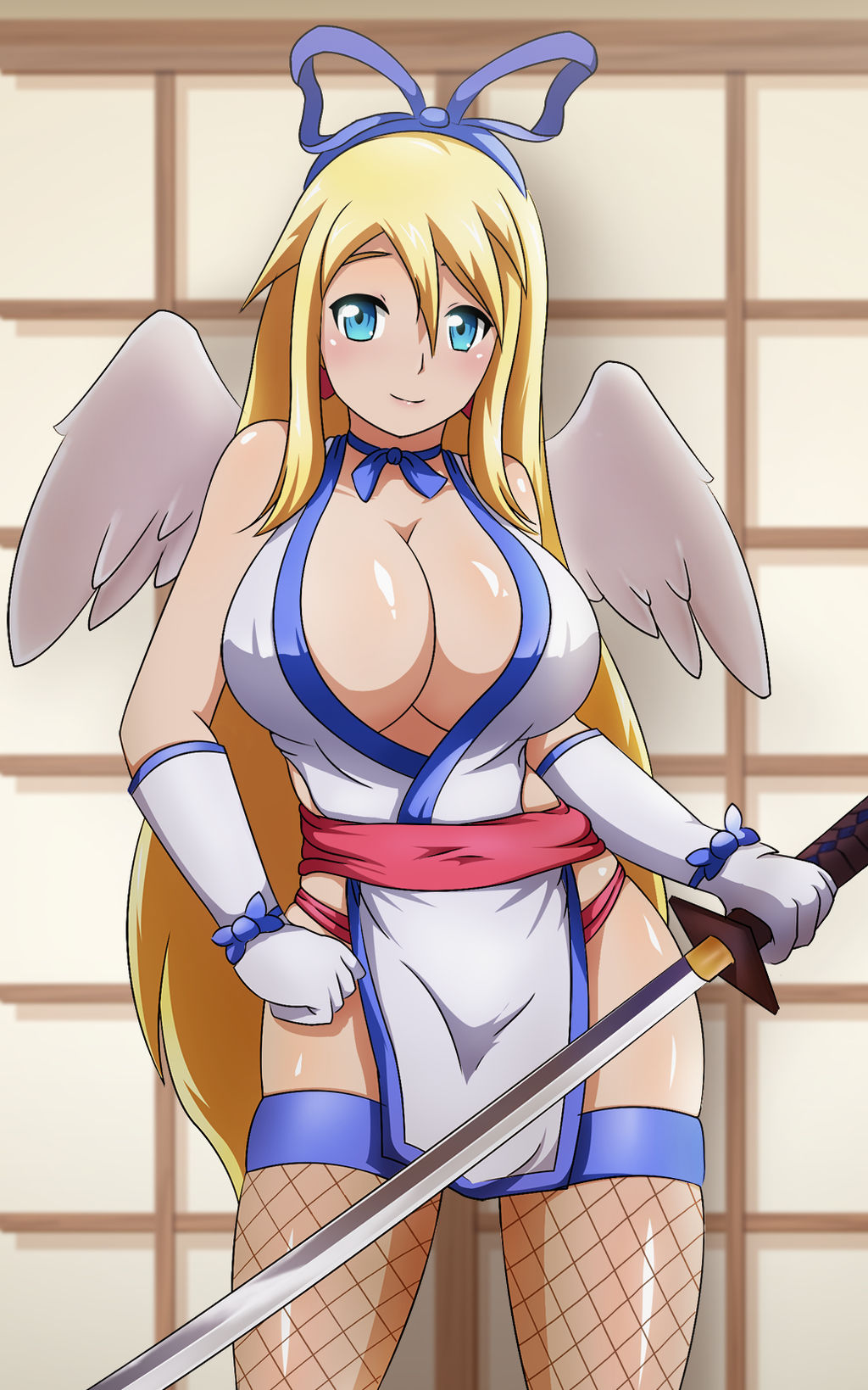 big_breasts breasts cleavage disgaea disgaea_1 flonne huge_breasts katana large_breasts ninja nippon_ichi_software sonicbluespeed