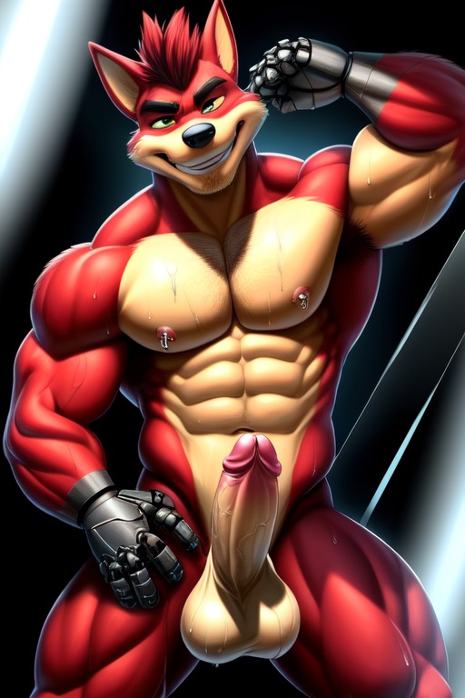 1boy ai_generated anthro balls bandicoot bara black_background crash_(series) crunch_bandicoot erect_penis erection frosting.ai fur furry furry_only gay glass green_eyes grin lowres male male_only marsupial muscular muscular_male nipple_piercing nipples penis phone_wallpaper piercing self_upload simple_background solo sweatdrop tagme veiny_penis video_games wallpaper