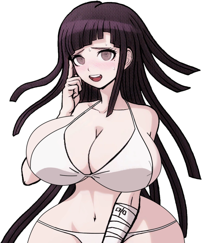 1girls accurate_art_style alternate_breast_size bandage beauty_mark big_breasts bikini black_hair blush breast_expansion breasts cute danganronpa danganronpa_2:_goodbye_despair danganronpa_s:_ultimate_summer_camp edit huge_ass huge_hips long_hair midriff png shading sprite sprite_edit straight_hair sweat swimsuit thick_ass transparent_background tsumiki_mikan waist white_bikini