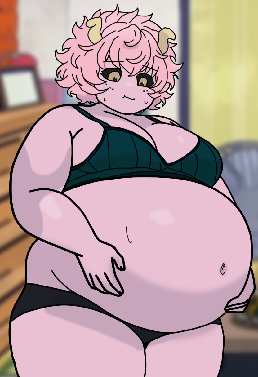 1girls anime ashido_mina bbw belly belly_bulge big_breasts boku_no_hero_academia breasts charliecrow embarrassed fat fat_female female female_focus female_only female_pred implied_digestion looking_at_belly manga mina_ashido my_hero_academia obese obese_female pink_hair pink_hair_female pink_skin post_digestion post_vore short_hair solo solo_female solo_focus sweat vore weight_gain