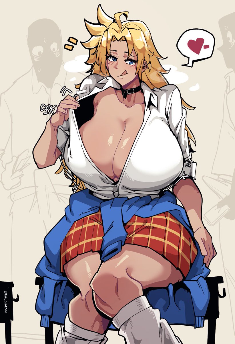 2d, blonde hair, blue eyes, busty, energy kyouka!!, female, female focus, female only, gyaru, hourglass figure, long hair, school uniform, schoolgirl, shiraishi kyouka, tan, tan body, tan skin, tan skinned female, teenager, uki bill4744, wide hips