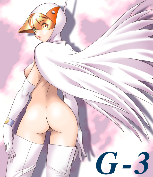 1girls artist_request ass boots breasts cape elbow_gloves female gatchaman gloves green_eyes helmet human human_female jun_the_swan large_breasts looking_back nipples nude pale-skinned_female pale_skin pussy sideboob solo superheroine swan thighhighs visor