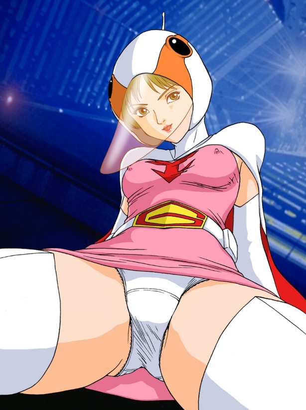 1girls artist_request boots breasts erect_nipples erect_nipples_under_clothes female gatchaman gloves green_eyes helmet human jun_the_swan large_breasts light-skinned_female light_skin panties skirt smile solo spread_legs superheroine thigh_boots underwear visor