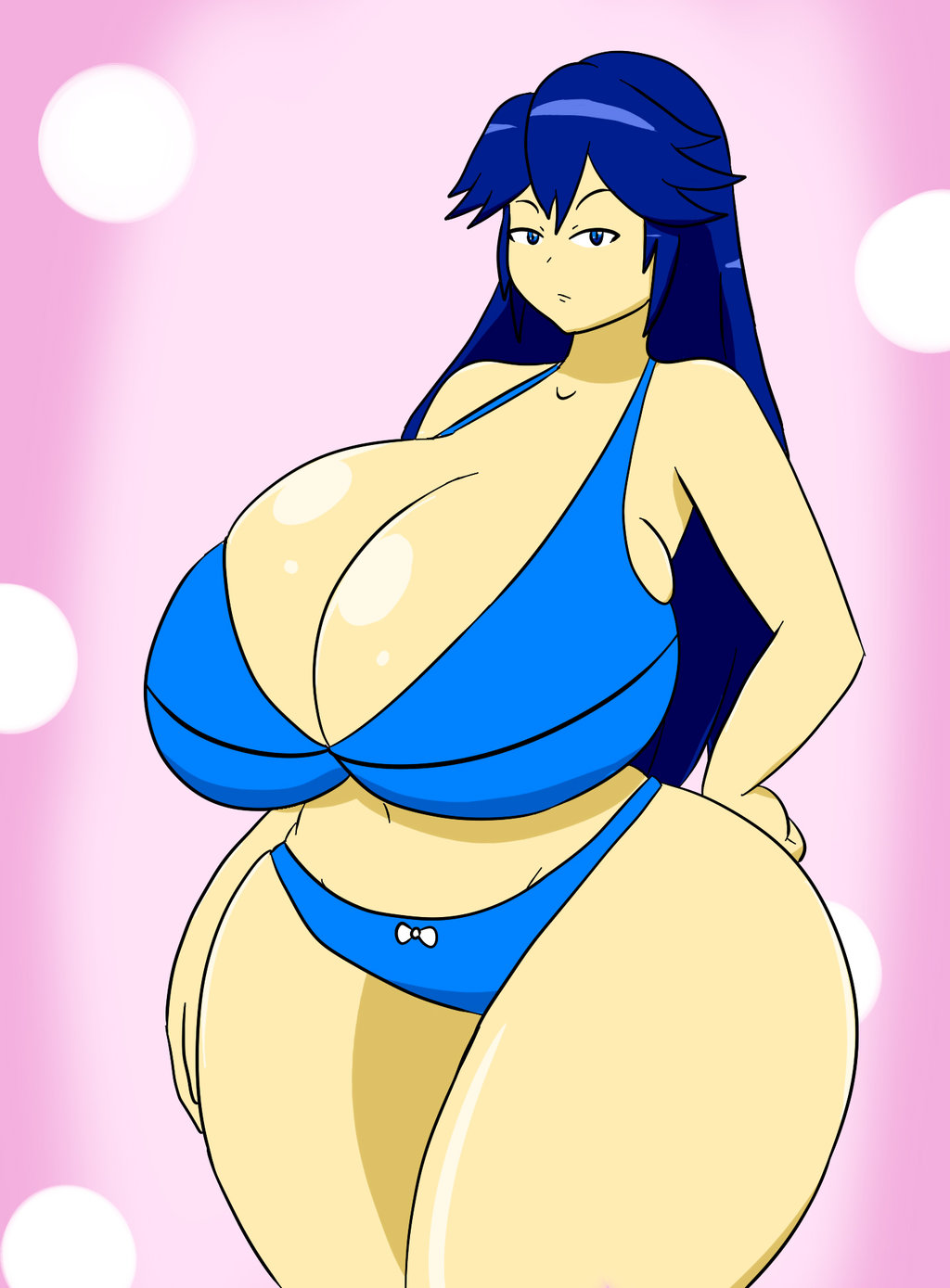 alternate breast size, ass, bare shoulders, belly, big ass, big butt, blue eyes, blue hair, breasts, cleavage, curvy, female, female only, fire emblem, fire emblem awakening, gigantic breasts, huge ass, huge breasts, human, igphhangout, large ass, lingerie, long hair, lucina (fire emblem), midriff, navel, nintendo, solo, solo female, standing, thick thighs, wide hips