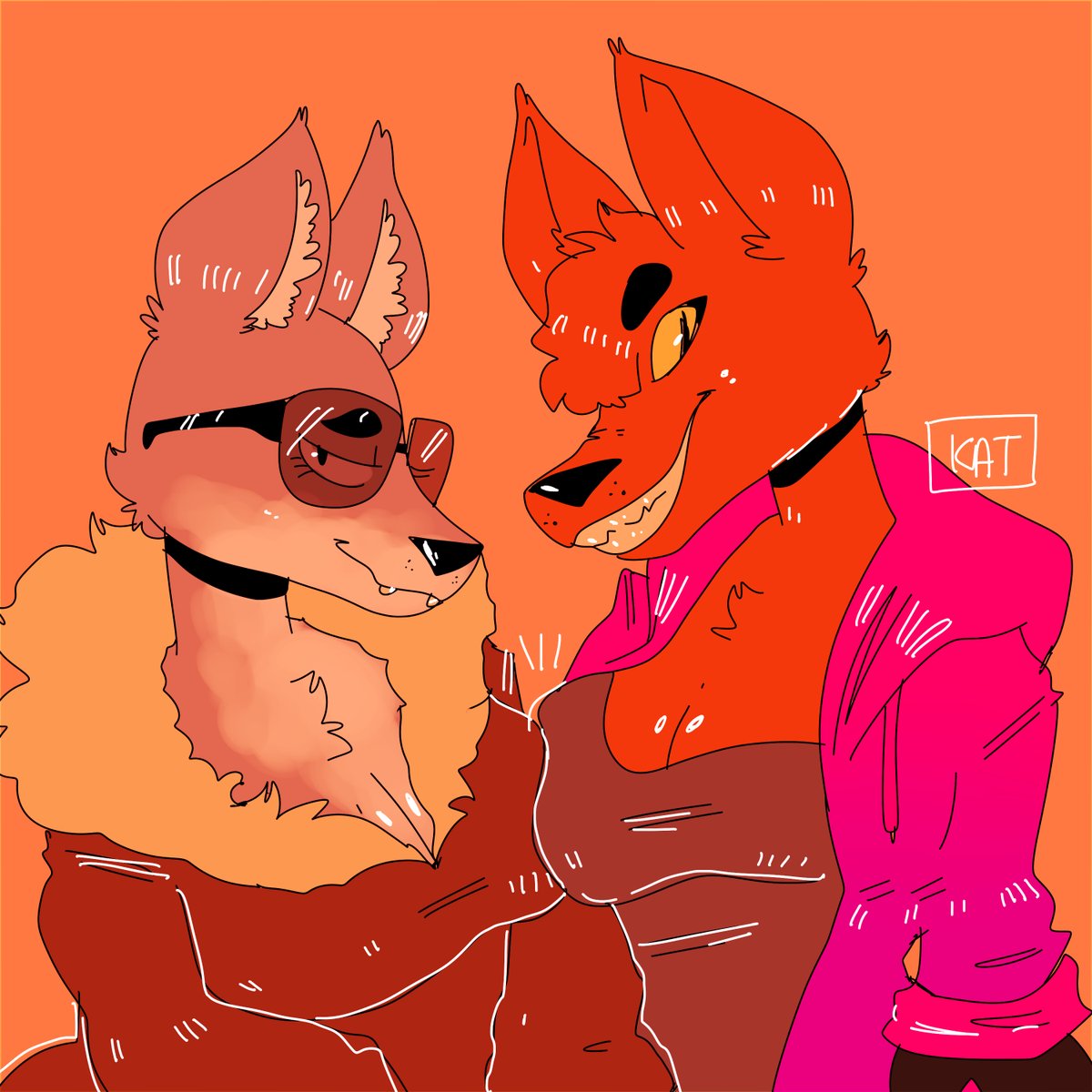 2017 breasts canine clothing drawdroid eyewear female fox fur glasses grey_fur jacket jameskii_(character) mammal orange_fur pyrocynical rule_63 wolf yellow_eyes yuri