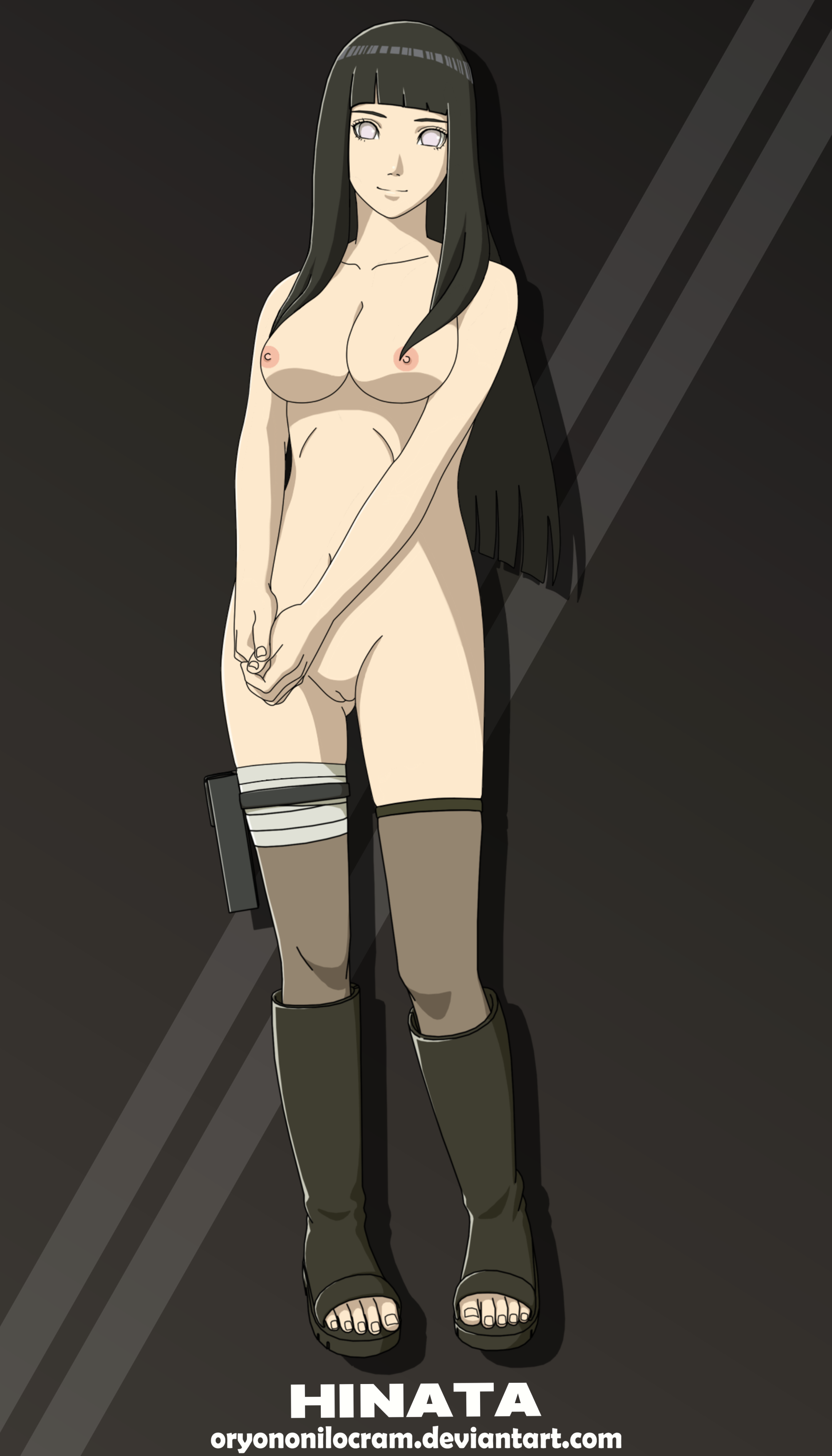 black hair, breasts, faithful to the anime, female, hyuuga hinata, hyuuga hinata (naruto: the last), naked footwear, naruto, naruto (series), naruto: the last, nude, oryononilocram, pussy, solo, standing, tagme