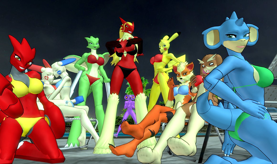 10girls 3d arbok arcanine avian big_breasts bikini blaziken breasts canine disembowell_(artist) female_only furry humanoid insect kneeling looking_at_viewer lopunny minun multiple_females multiple_girls nidoqueen nintendo open_mouth pikachu plusle pokemon pokemon_(species) pokemon_dppt pokemon_gsc pokemon_rse pokemon_snap pokemon_snap_xxx pokemorph pokephilia pool pose rabbit rodent scalie scizor scyther seductive sitting sitting_on_lap smile snake source_filmmaker standing swimming_pool teeth