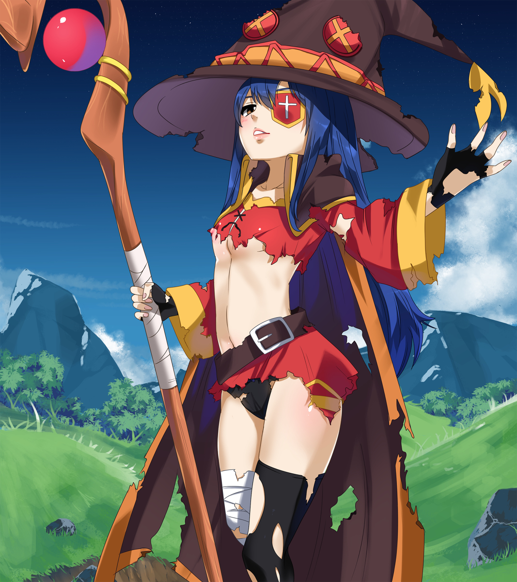 1girls, blue hair, brown eyes, cosplay, dark blue hair, fairy tail, female, female only, kono subarashii sekai ni shukufuku wo!, megumin, solo, tagme, wendy marvell