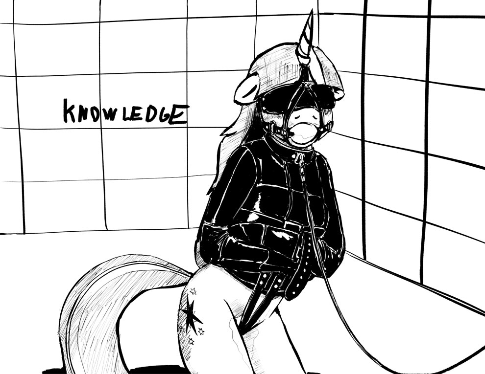 anthro ball_gag blindfold bondage bondage bottomless bound clothed clothing collar crotch_strap cum equine female friendship_is_magic gag horn horn_ring invalid_tag leash mammal monochrome my_little_pony rubber solo straitjacket twilight_sparkle_(mlp) unicorn warskunk_(artist)