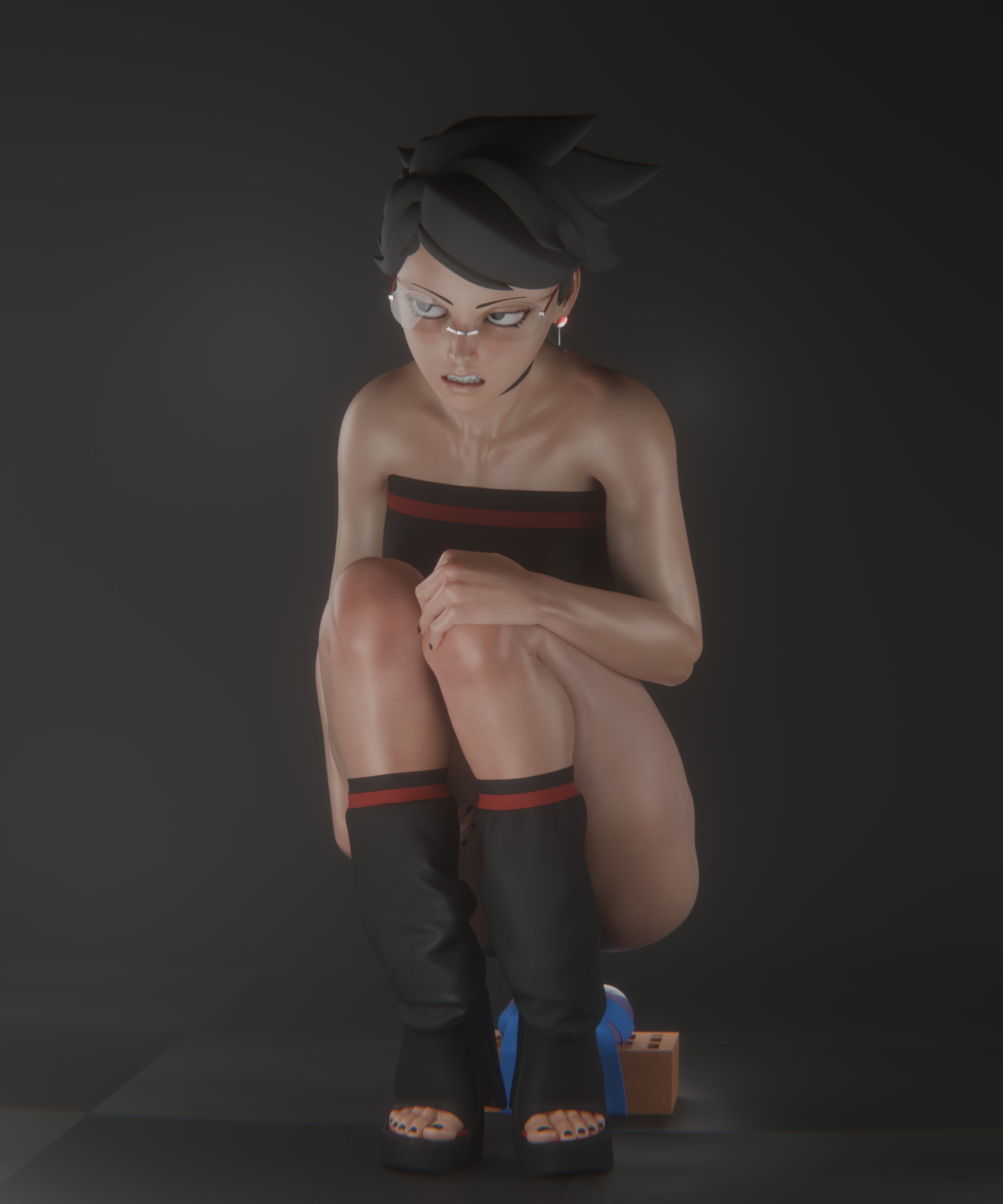 1girls, 3d, angry, angry expression, angry face, black hair, black lipstick, black nails, boruto: two blue vortex, clothed, dildo, dildo in ass, dildo sitting, earrings, female, female only, glasses, heels, light skin, light-skinned female, naruto, naruto (series), painted nails, painted toenails, pleasure face, pussy, sarada uchiha, solo, toenail polish, vaginal penetration, valenok