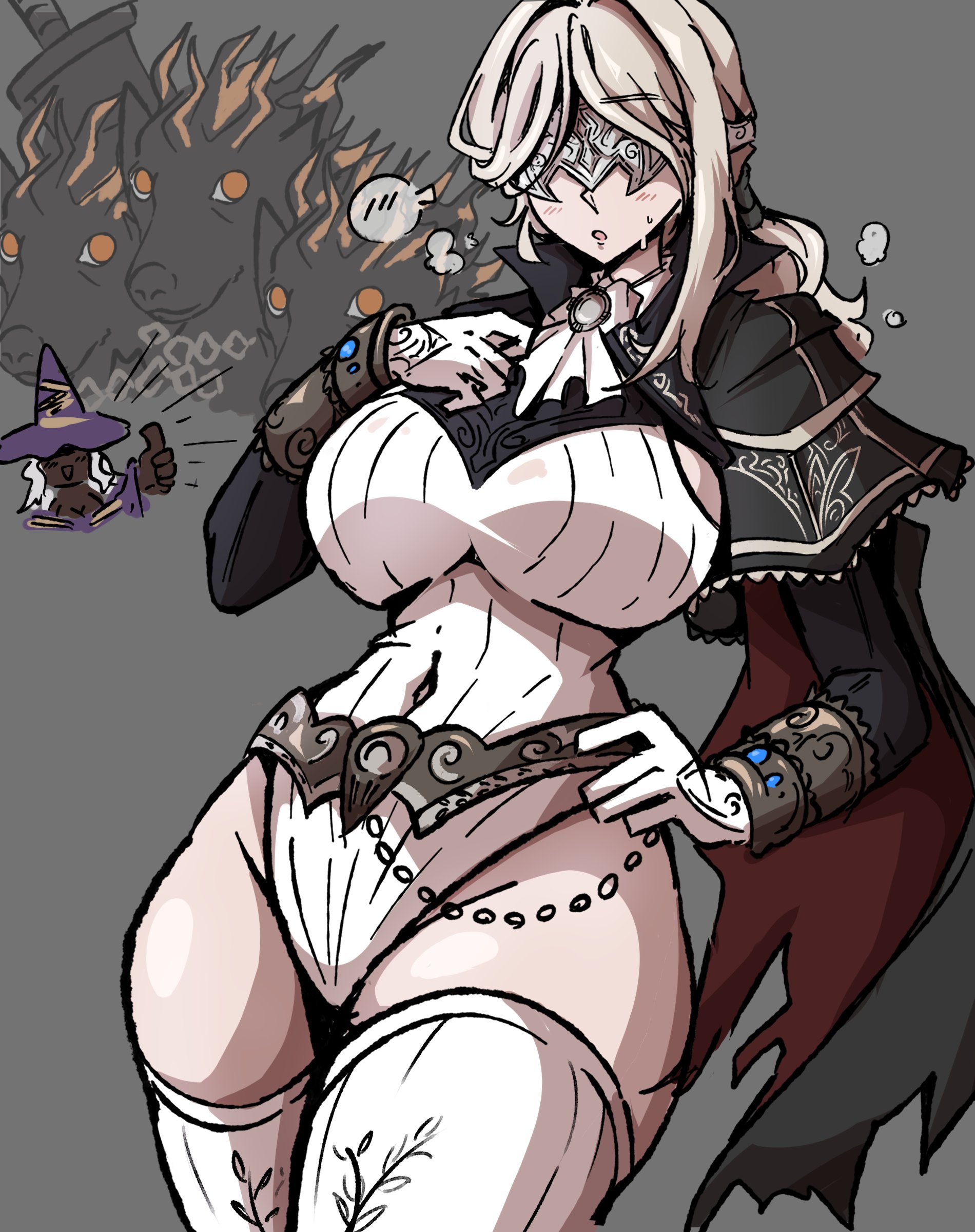 1girls, alternate breast size, big breasts, blindfold, blindfolded, blindfolded female, breasts, busty, dankestsin, duchess (nightreign), elden ring, elden ring nightreign, female, female focus, fromsoftware, hips, large breasts, leotard, light skin, light-skinned female, recluse (nightreign), thick, thick thighs, thighs, wide hips