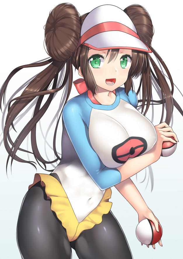 1girls, alternate breast size, big breasts, breasts, clothed, clothes, covered navel, female, female only, large breasts, looking at viewer, nagase haruhito, navel, nintendo, pantyhose, poke ball, pokemon, pokemon bw2, rosa (pokemon), skin tight, solo, tied hair, twintails