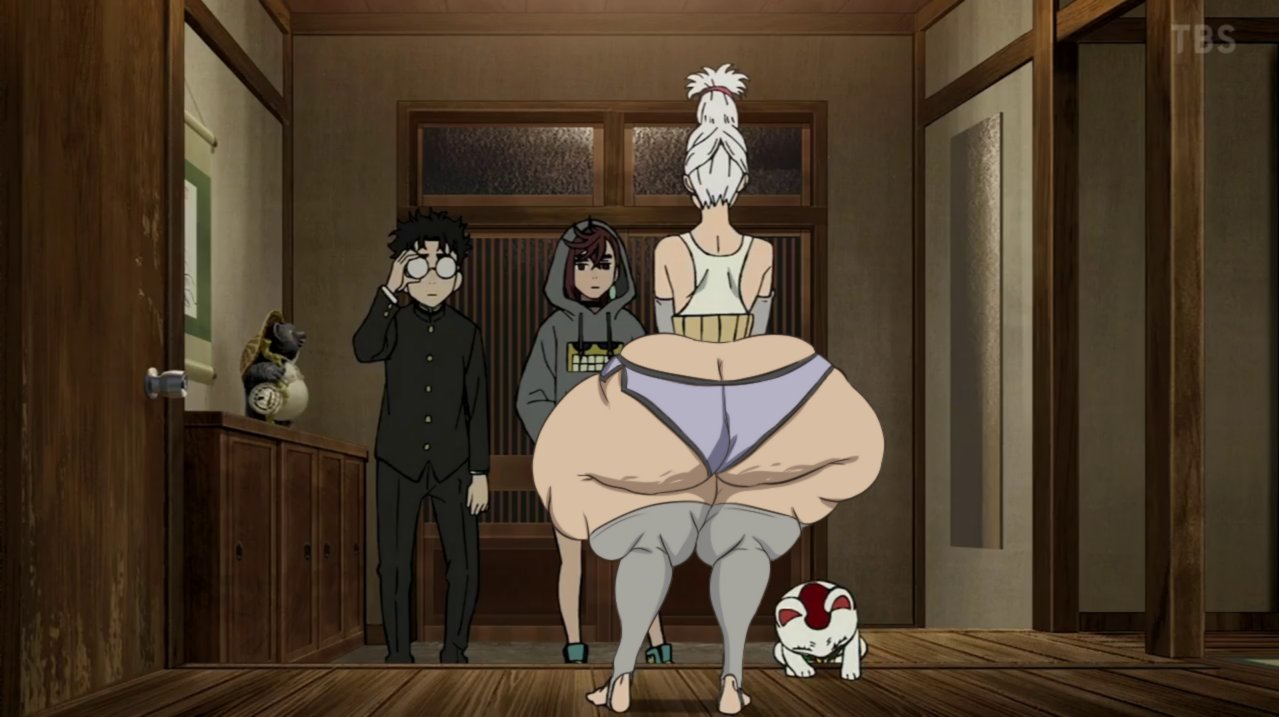 akkyon, ass, ayase seiko, back view, dandadan, dolphin shorts, female, gigantic ass, huge ass, huge hips, human, massive ass, shorts, standing, wide hips