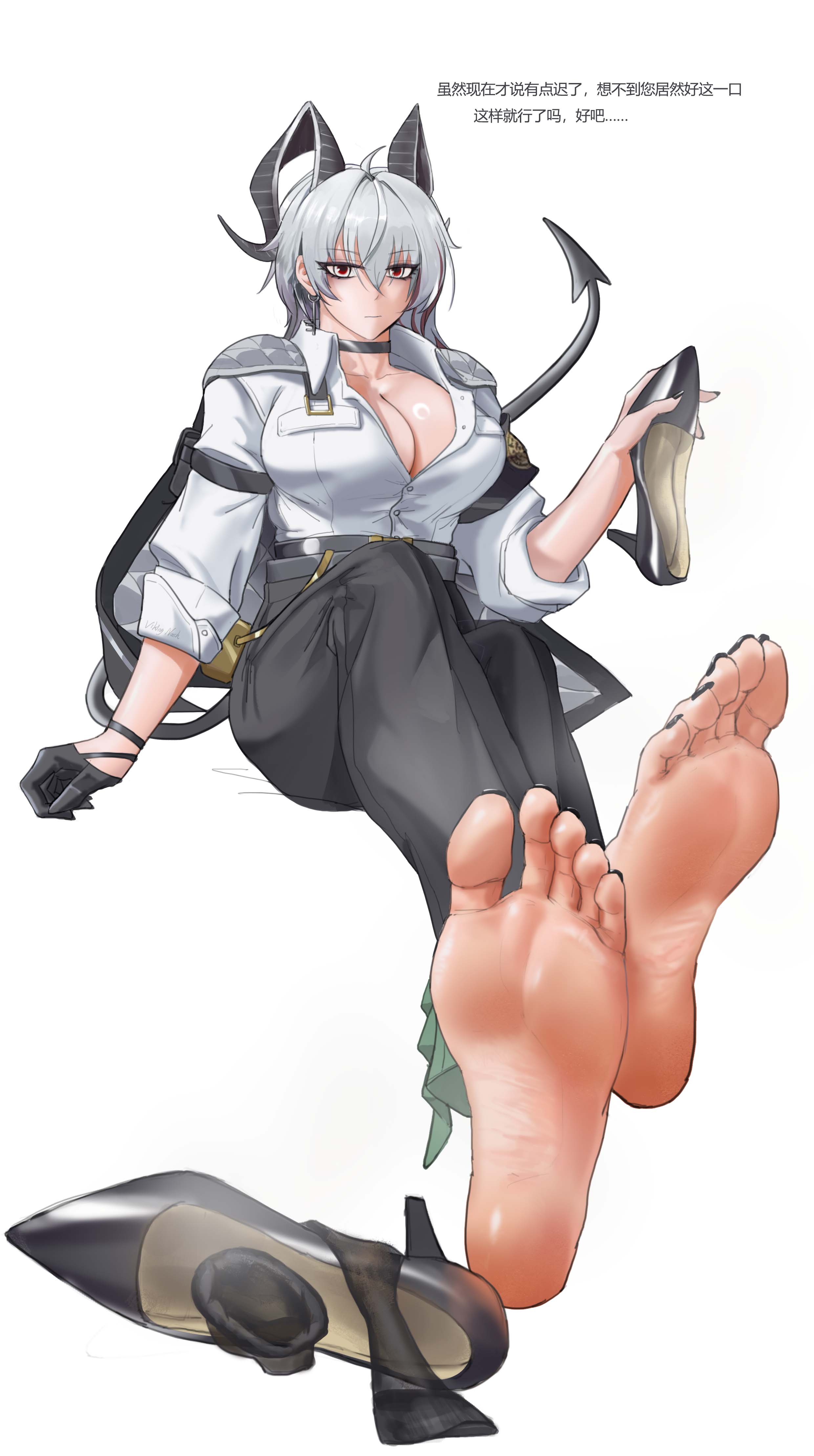 cleavage, feet, female, female only, foot fetish, foot focus, horns, red eyes, viking.nash, wuthering waves, zani (wuthering waves)