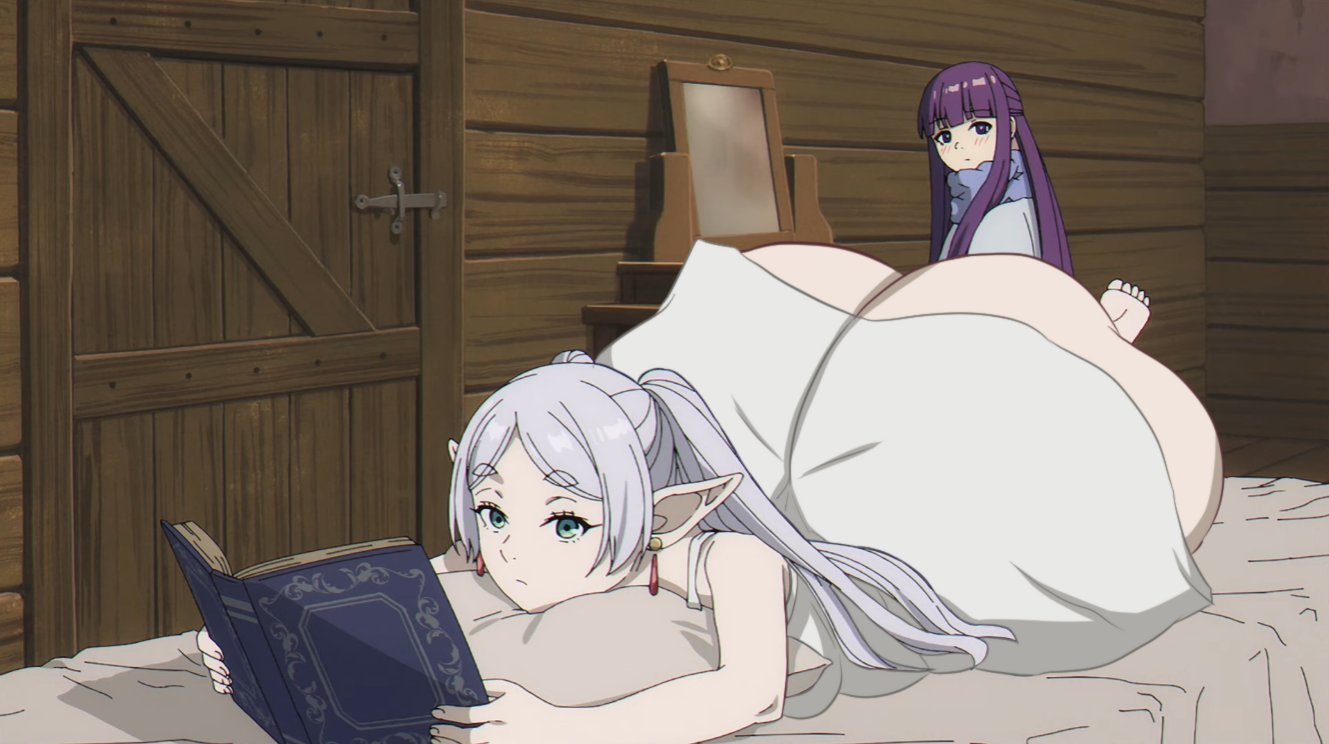 2girls, akkyon, ass, ass body, female, female only, fern (sousou no frieren), frieren, gigantic ass, huge ass, massive ass, sousou no frieren