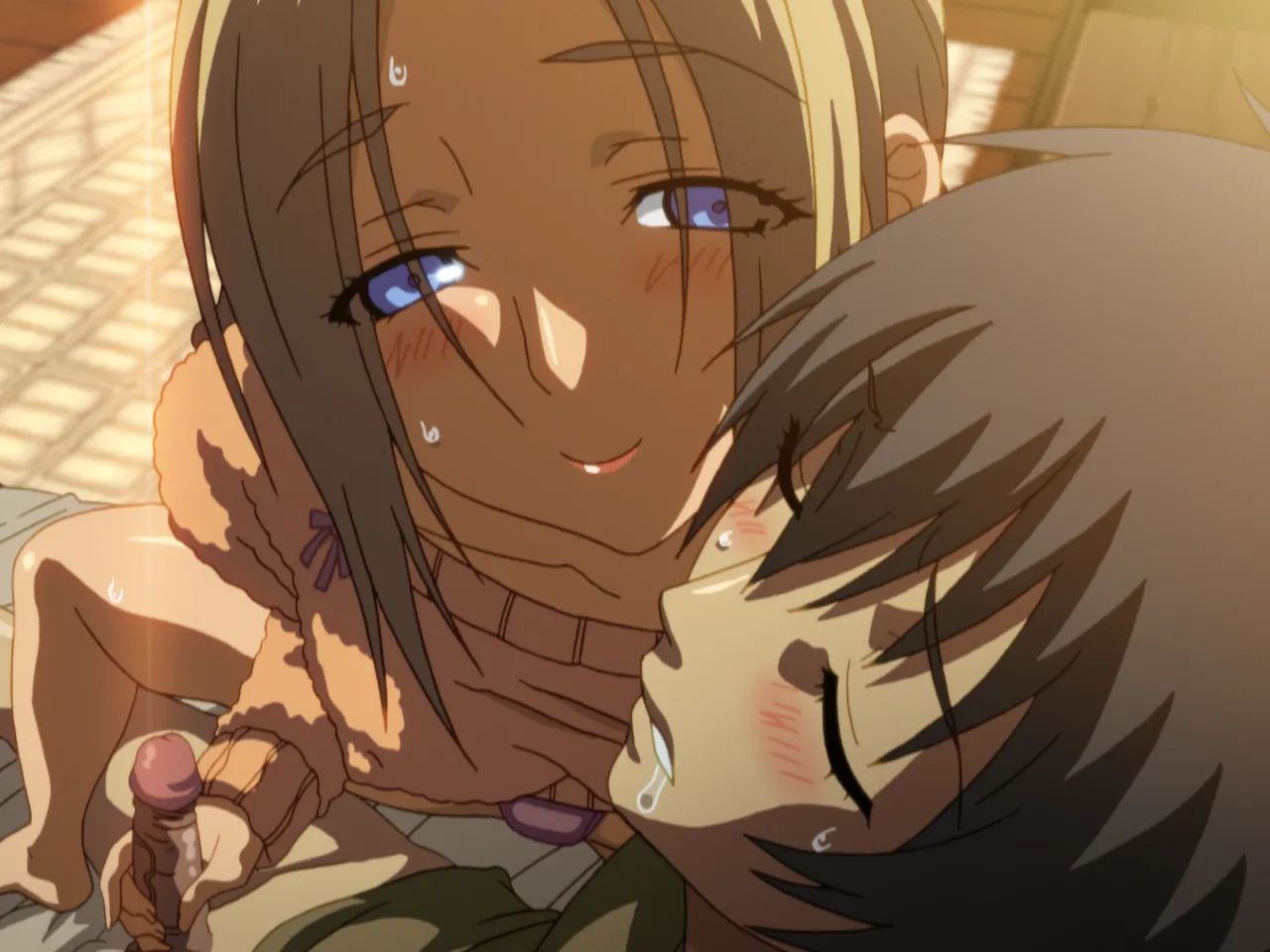 1boy, 1girls, 2011, age difference, ahoge, alone time, alone together, balls, balls clench, bed, blonde hair, blue eyes, blue veins, blush, blush lines, blushing, blushing male, breasts, cameltoe, canonical scene, covered erect nipples, drool, drool on face, drooling, ear, embarrased male, embarrassed, female, french, french kiss, game cg, hairy balls, hairy pubes, handjob, high resolution, highres, huge breasts, in love, jellyfish (company), kamimura akiko, keisuke (sisters), kissing, kouzaka kouhei, lips, long hair, long sleeves, loving, loving aura, loving gaze, male, male gaze, male virgin, male virginity loss, natsu no saigo no hi, nipple, nipples, nipples visible through clothing, no bra, official art, older female and younger male, older woman and younger man, on the bed, on the bed together, orange sweater, panties, penis, penis vein, penis veins, pink penis tip, pussy, quiet, quiet male, saliva, saliva trail, shiny skin, shy, shy male, sisters ~natsu no saigo no hi~, smiley face, solitude, step-incest, stepmother and stepson, surprised, sweat, sweater, sweaty, sweaty body, sweaty breasts, taki minashika, teeth, teeth clenched, teeth showing, testicles, testicles clench, together, uncensored, underwear, vanilla, veins, veiny balls, veiny penis, veiny testicles, very veiny penis, virgin male, visual novel, vpl, young adult male