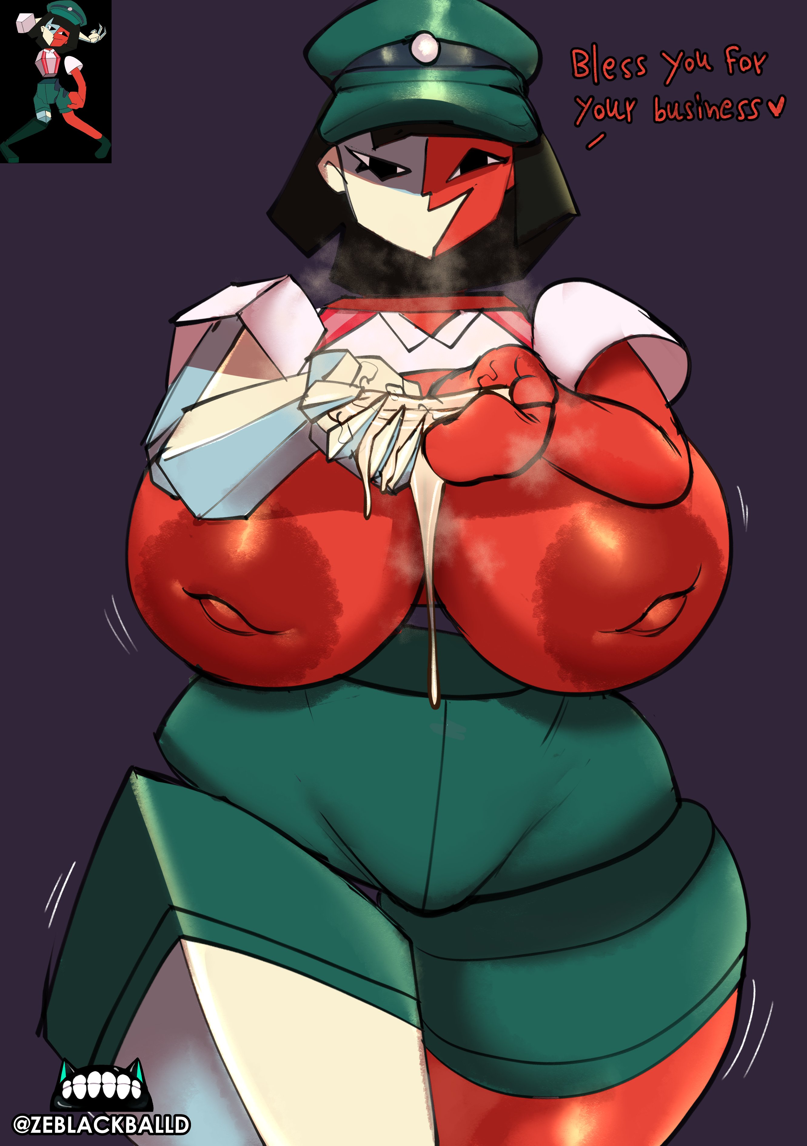 ass, breasts, cum, cum in hands, cupping hands, dream bbq, ena, ena (dream bbq), ena (series), female, huge ass, huge breasts, inverted nipples, peru es clave, shirt lift, shirt up, thick thighs, wide hips, ze blackball.d, zeblackballd (artist)