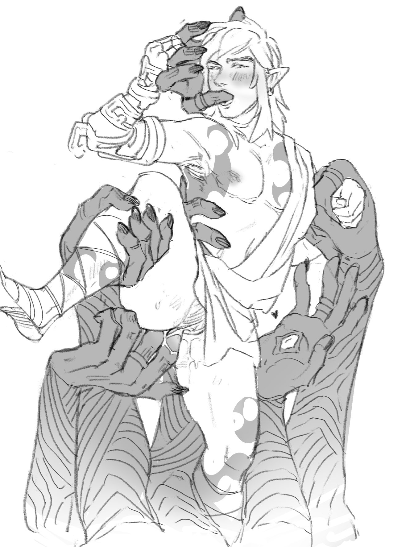 cuntboy, fingering, fingering pussy, fingers in mouth, gloom hands, held up, intersex, l1mesl1ce, link, link (tears of the kingdom), male, male focus, pussy, tears of the kingdom, the legend of zelda, trans man