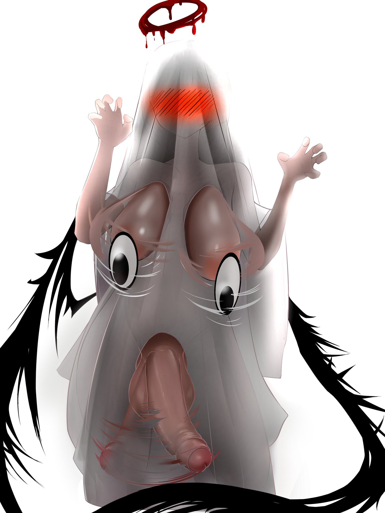 1futa, areolae, balls, big areola, big balls, big breasts, big cock, big dick, big penis, big testicles, blue archive, breasts, cock, dick, dickgirl, futa only, futanari, googly eyes, huge balls, huge breasts, huge cock, huge testicles, human, intersex, large areolae, large balls, large breasts, large cock, large dick, large penis, large testicles, light skin, light-skinned futa, long hair, long penis, nude, nude futa, penis, rune7724, scrotum, sheet ghost, solo, solo futa, testicles, tsurugi (blue archive), uncensored, urethra