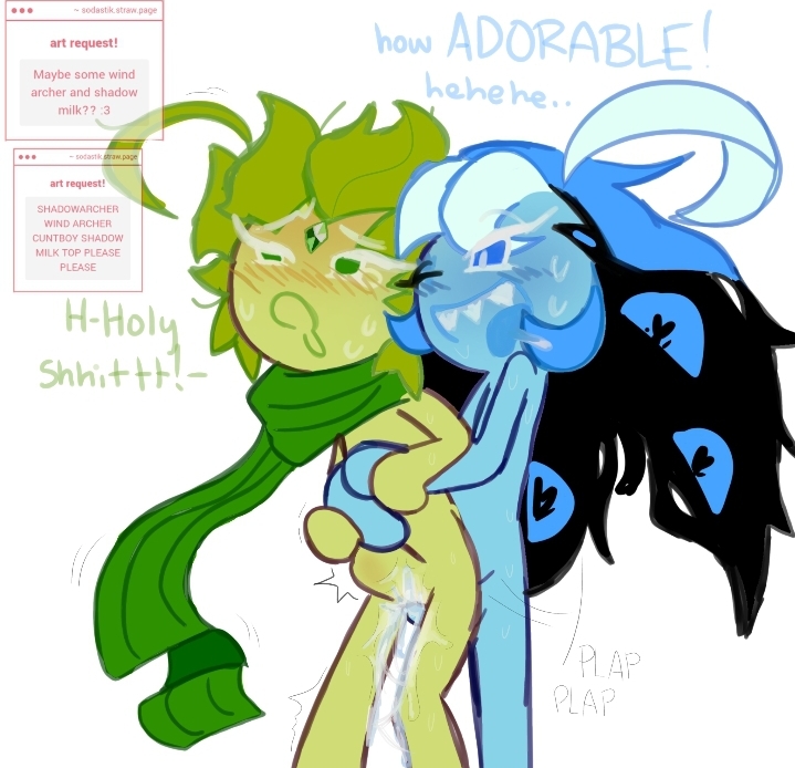 blush, cookie run, cookie run kingdom, cum, cum in pussy, cum inside, cum leaking, cum leaking out of pussy, cuntboy, drooling, drooling tongue, gay, gay sex, hand on arm, hugging, hugging from behind, intersex, looking at partner, pleasured, pussy, pussy juice, pussy juice trail, shadow milk cookie, sodastik, stomach bulge, strawpage, strawpage request, swearing, sweating, talking to partner, tongue, tongue out, vaginal penetration, vaginal sex, wind archer cookie