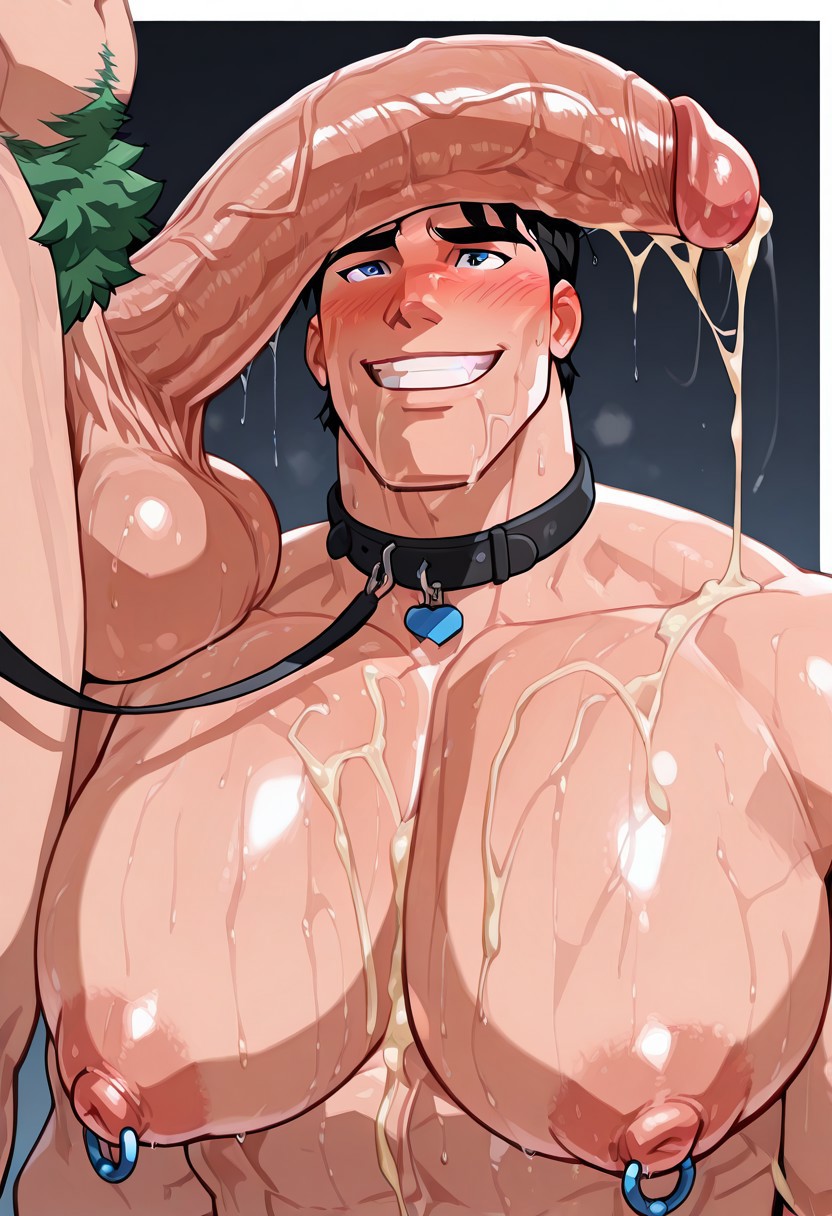 2boys ai ai_generated big_balls big_breasts big_chest big_dick big_pecs big_penis busty cartoon_network cum cum_on_chest dizdoodz_(style) huge_balls huge_breasts huge_chest huge_cock male male/male male_only nightwing nipple_rings penis_on_head robot xammile young_justice