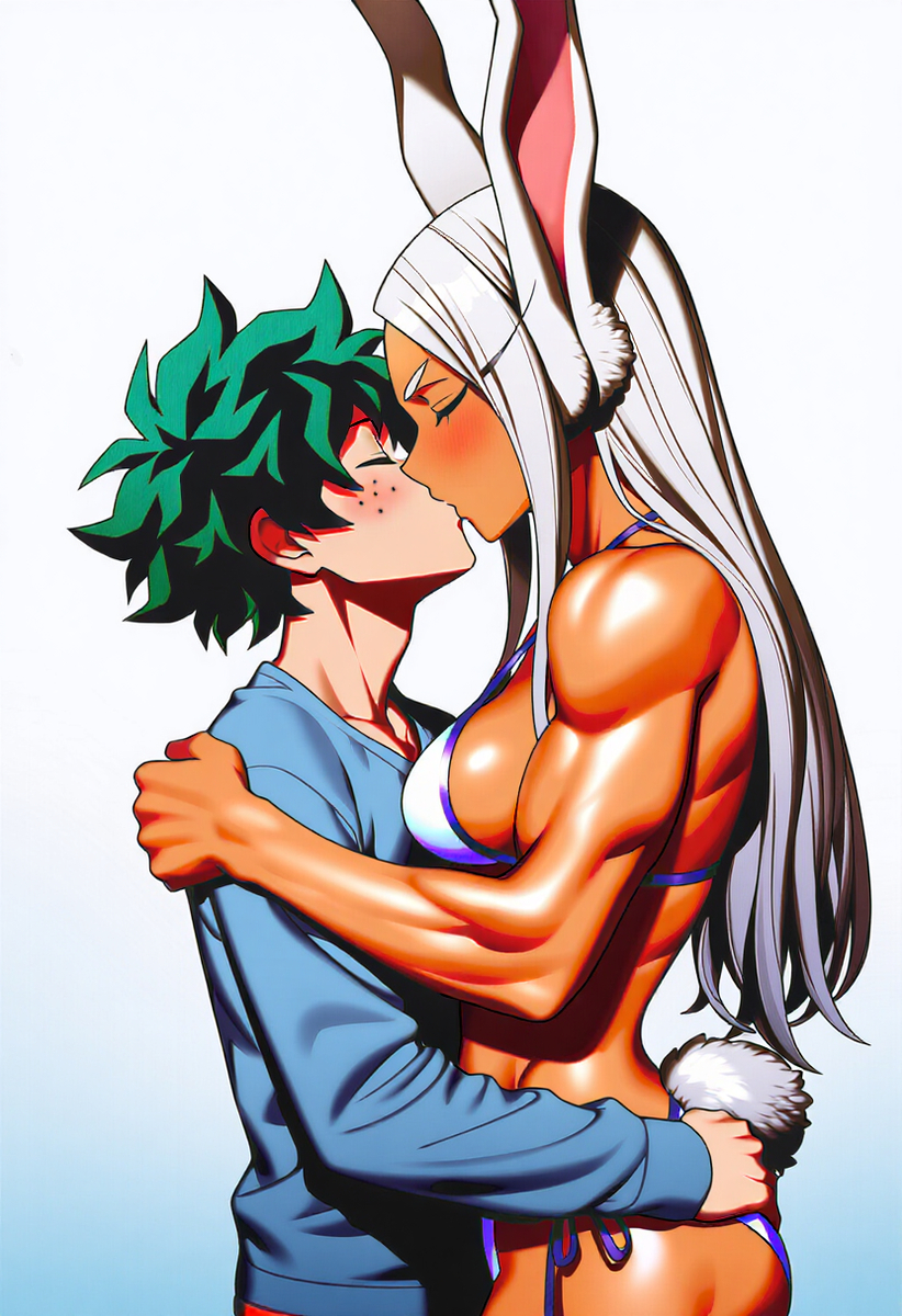 ai_generated before_sex bikini boku_no_hero_academia deku dreson height_difference hug izuku_midoriya kissing love mature_female mirko my_hero_academia no_sex non-sexual rumi_usagiyama smaller_male taller_girl younger_male